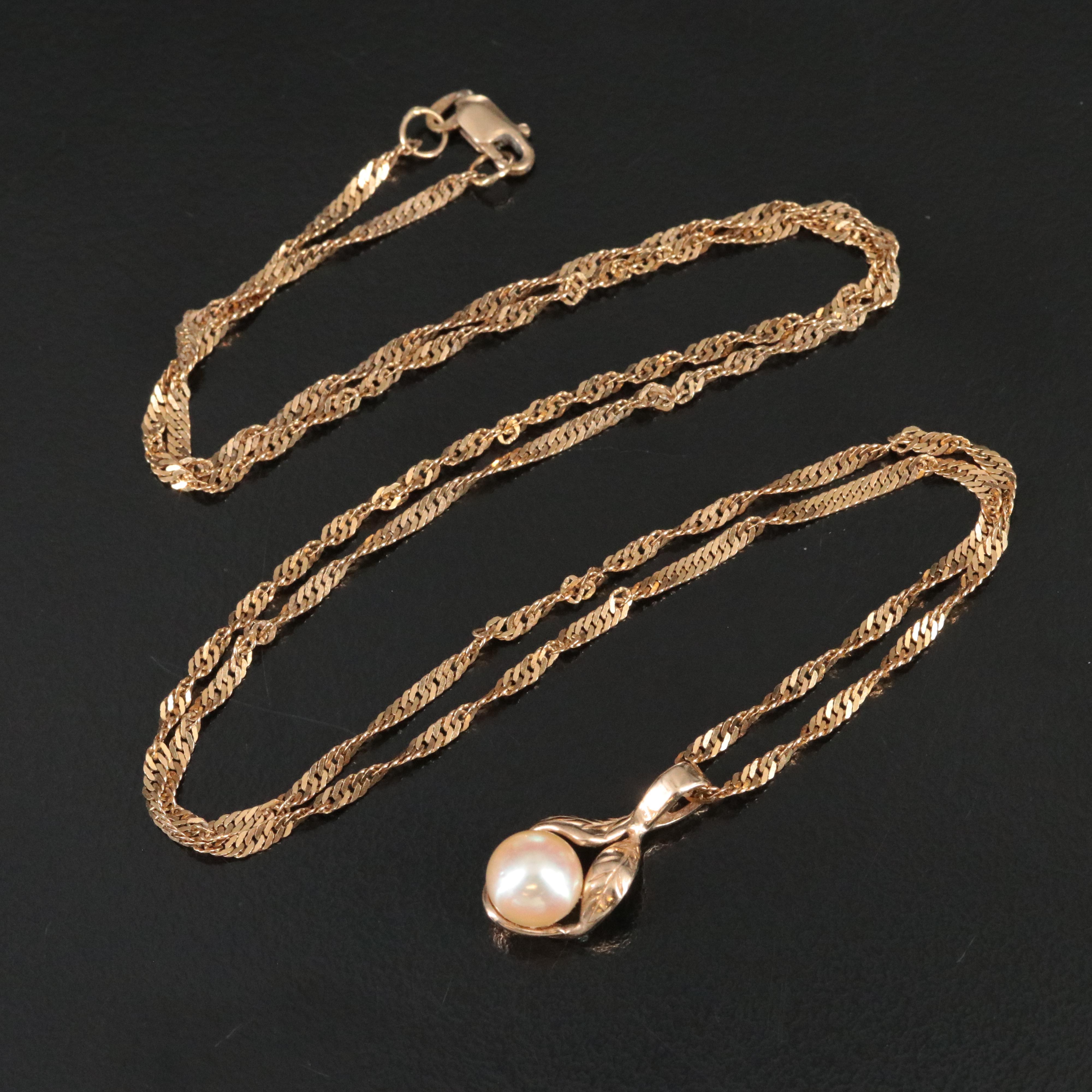 10K Pearl Pendant on 18K Chain Necklace