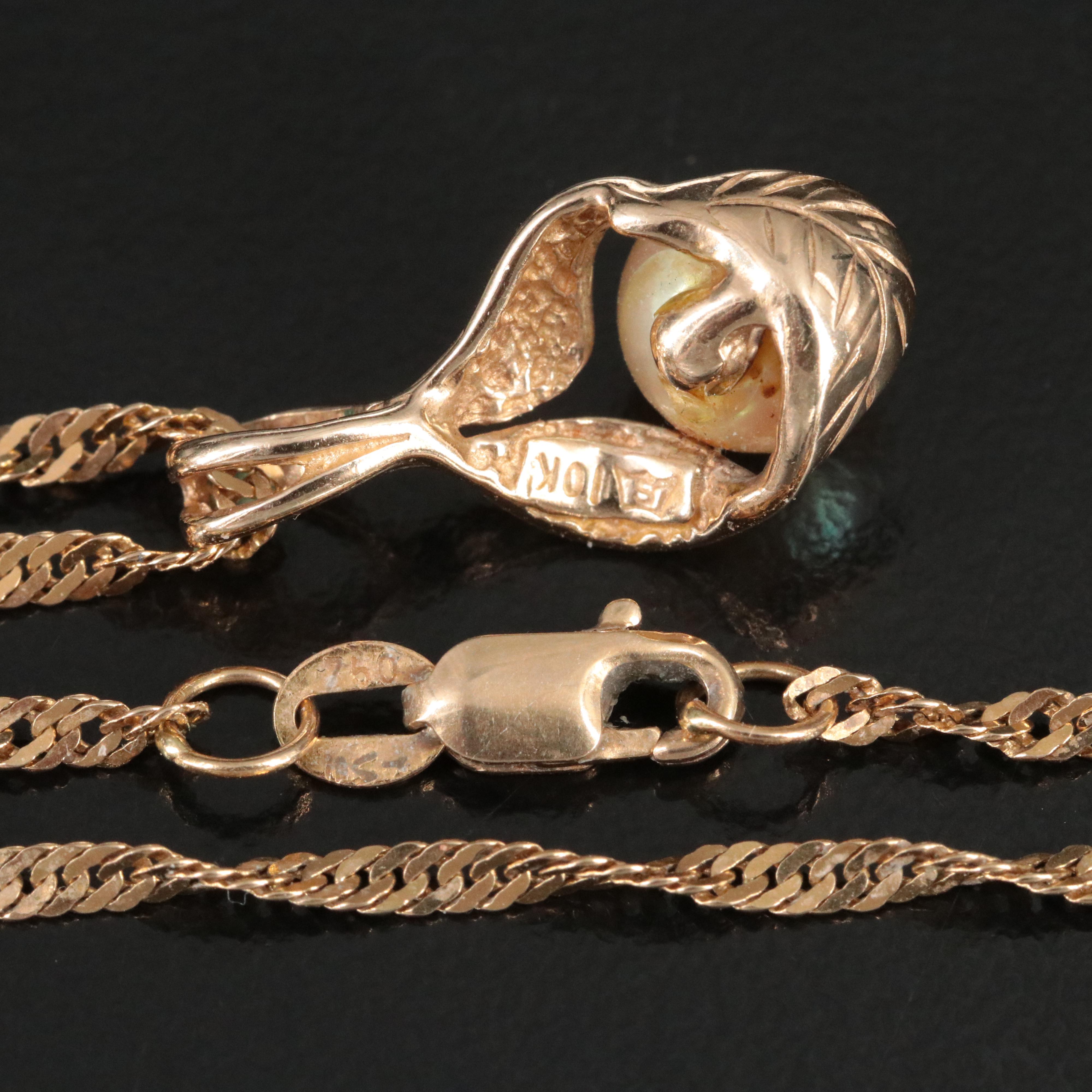 10K Pearl Pendant on 18K Chain Necklace