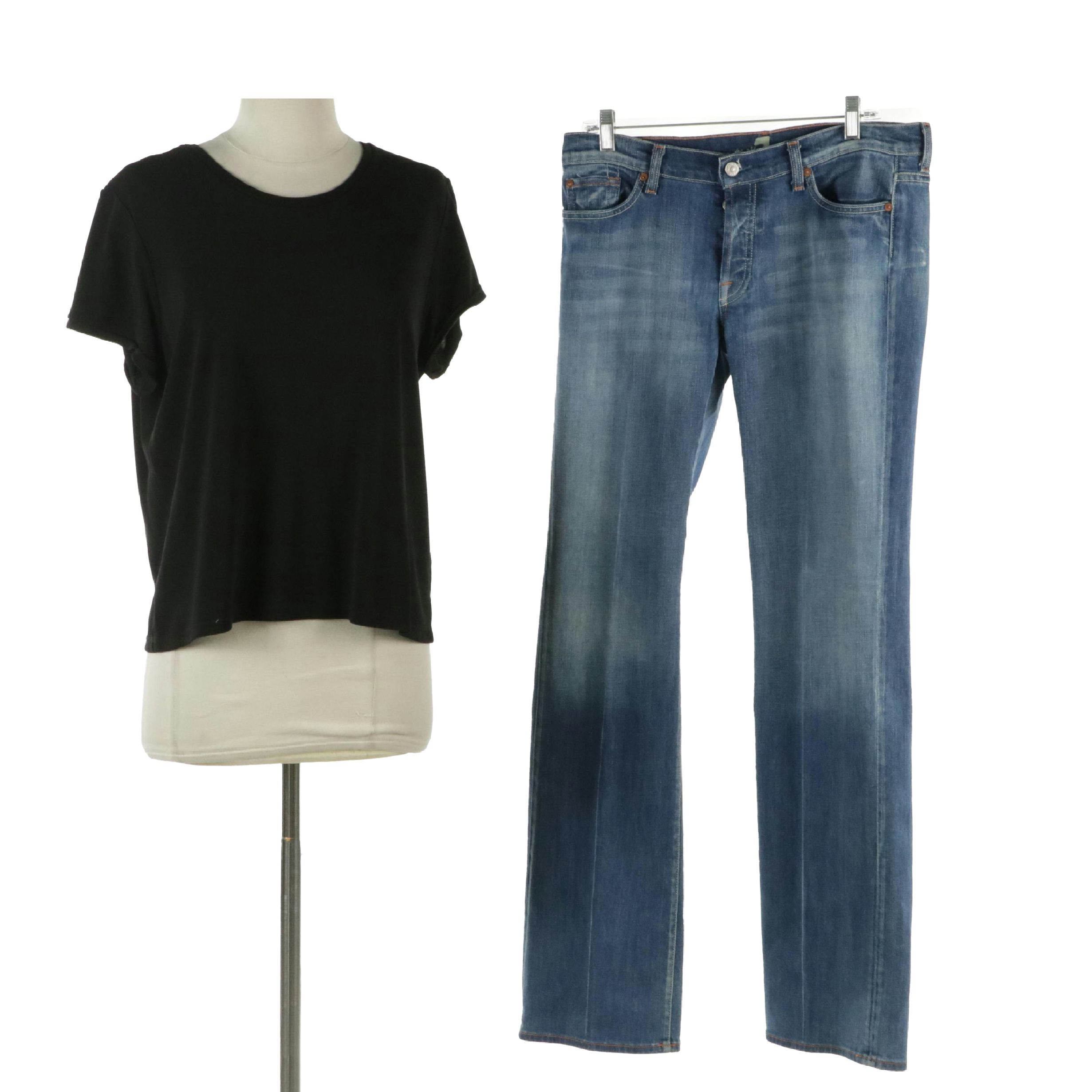 7 For All Mankind "Boy Cut" Denim Jeans with DKNY Black Rayon Blend T-Shirt