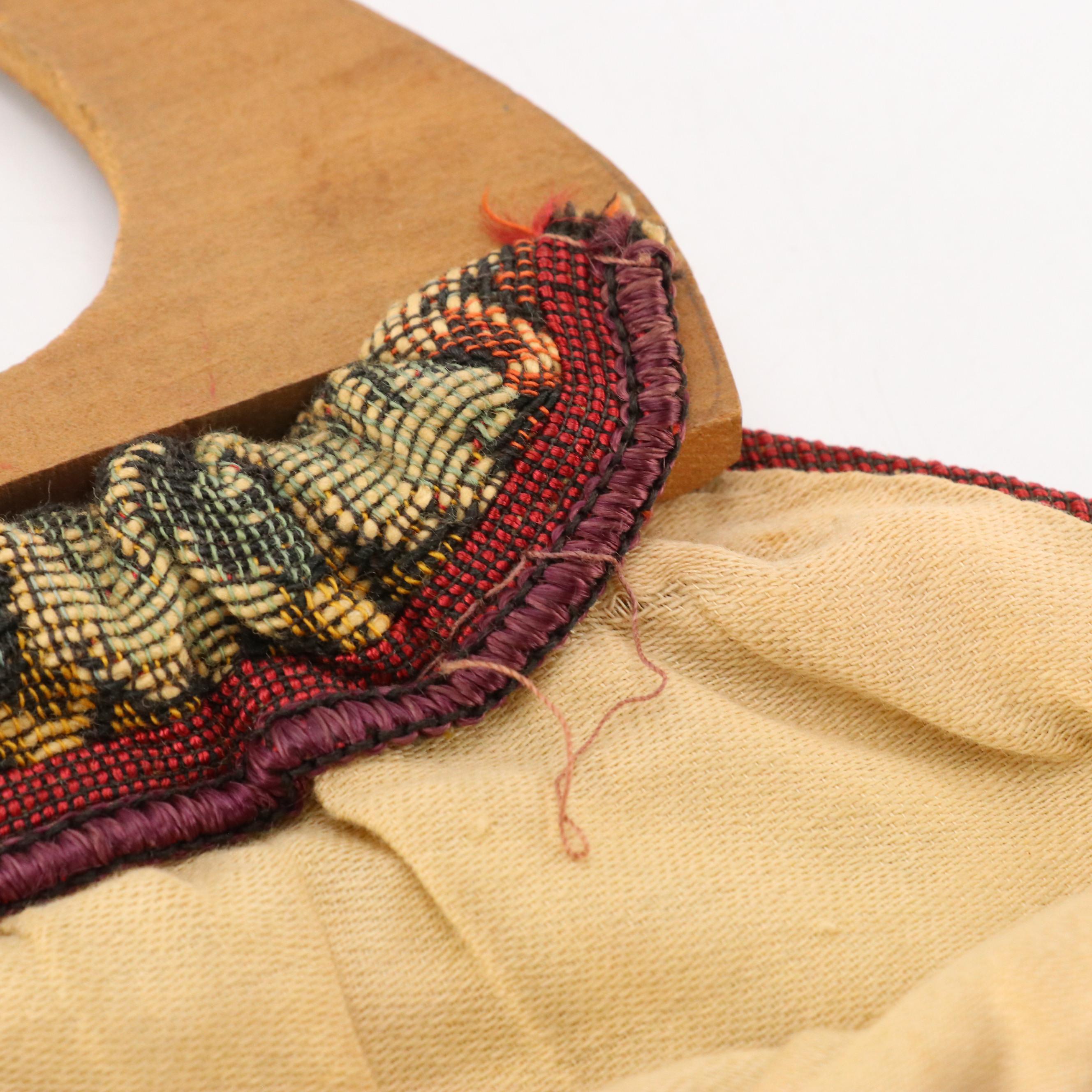 Vintage Wooden Handle Tapestry Bag