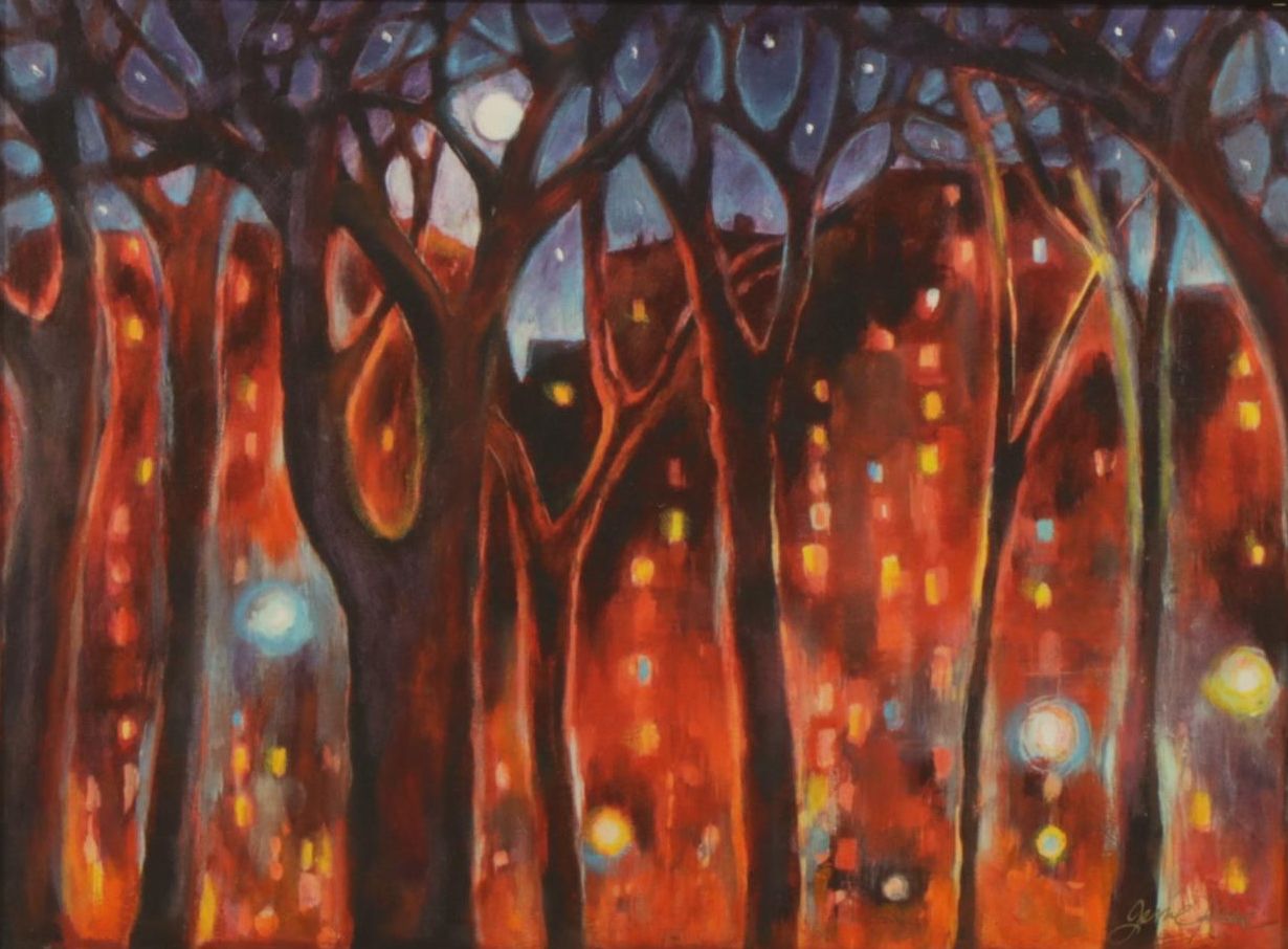 Genie Kalve "City Moons" Oil Painting, 2007