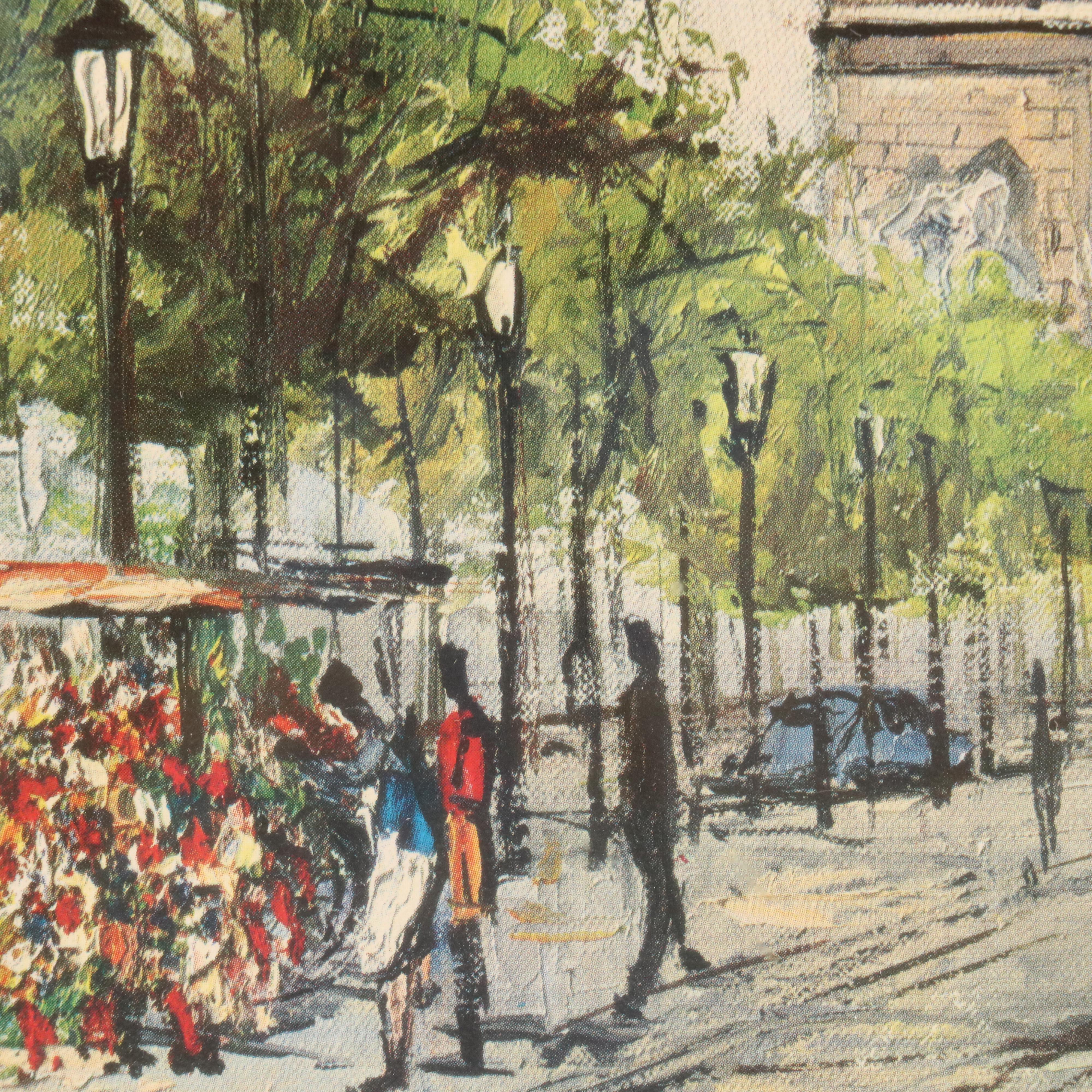 Scenic Offset Lithograph "Paris - Champs Élysées," Late 20th Century