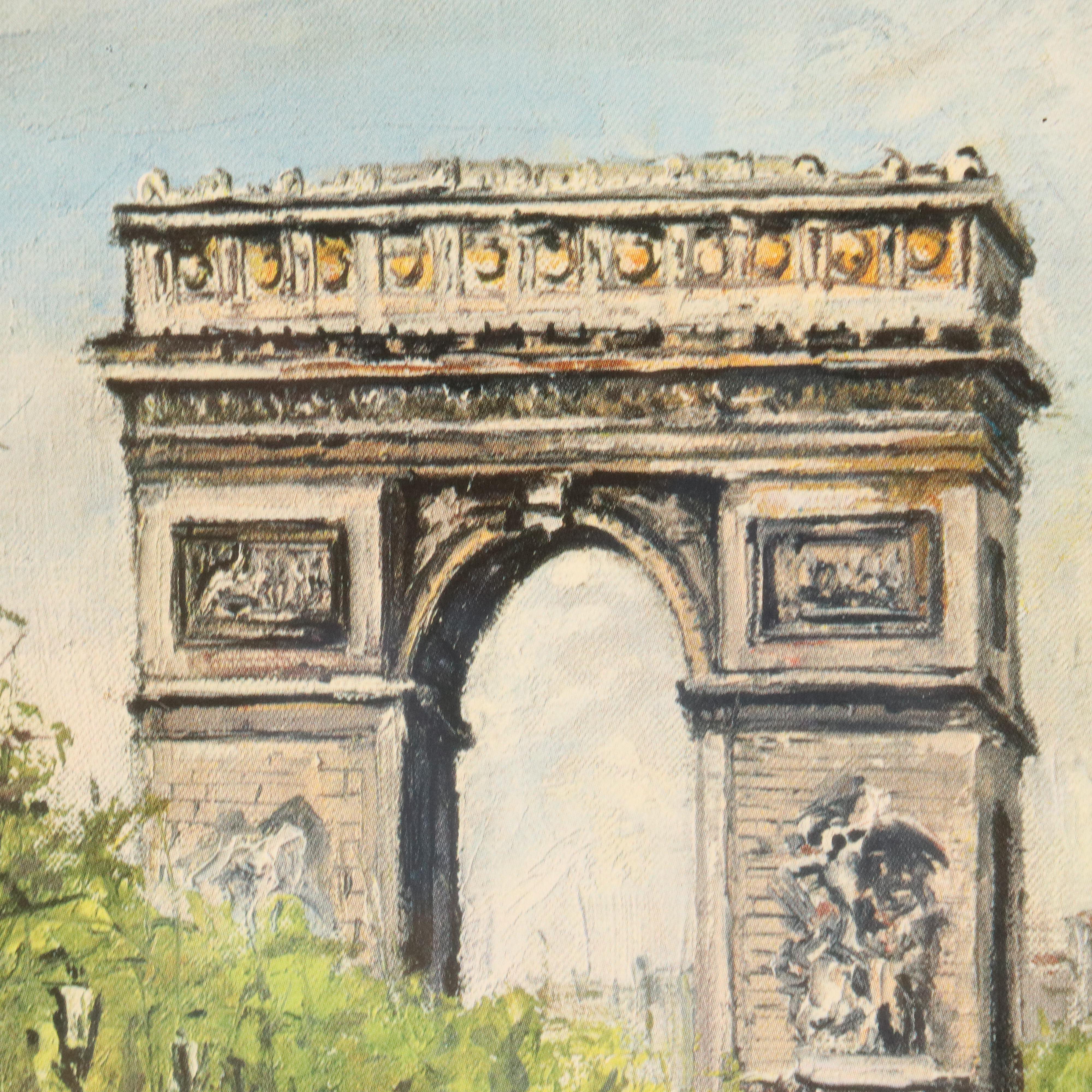 Scenic Offset Lithograph "Paris - Champs Élysées," Late 20th Century