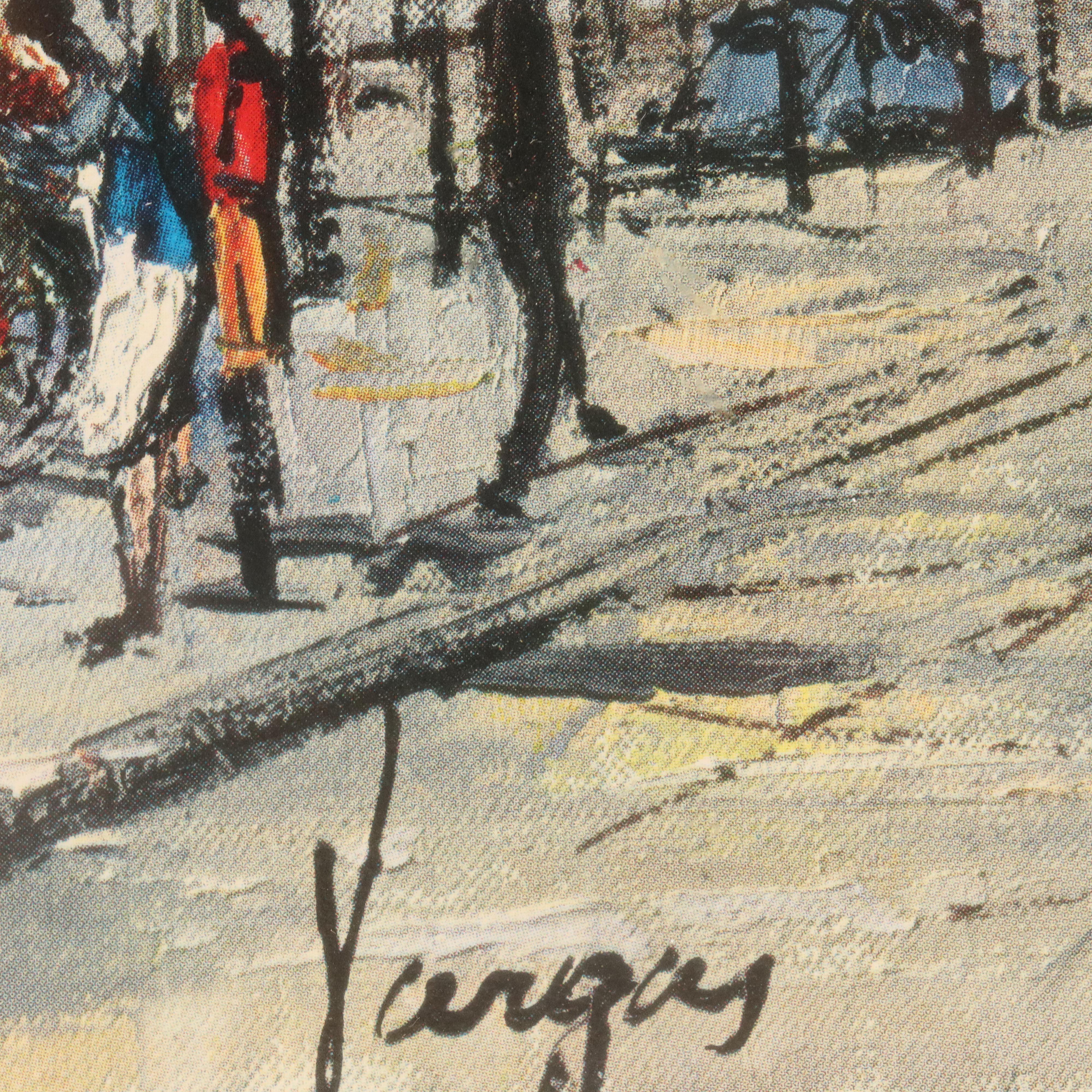 Scenic Offset Lithograph "Paris - Champs Élysées," Late 20th Century