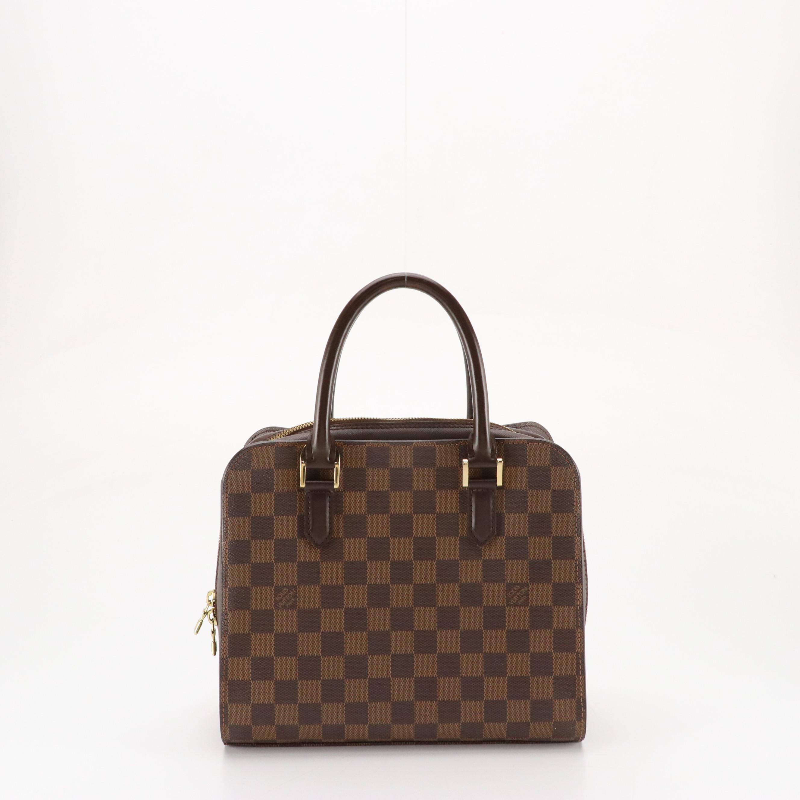 Louis Vuitton Triana Handbag in Damier Ebene Canvas with Leather Trim