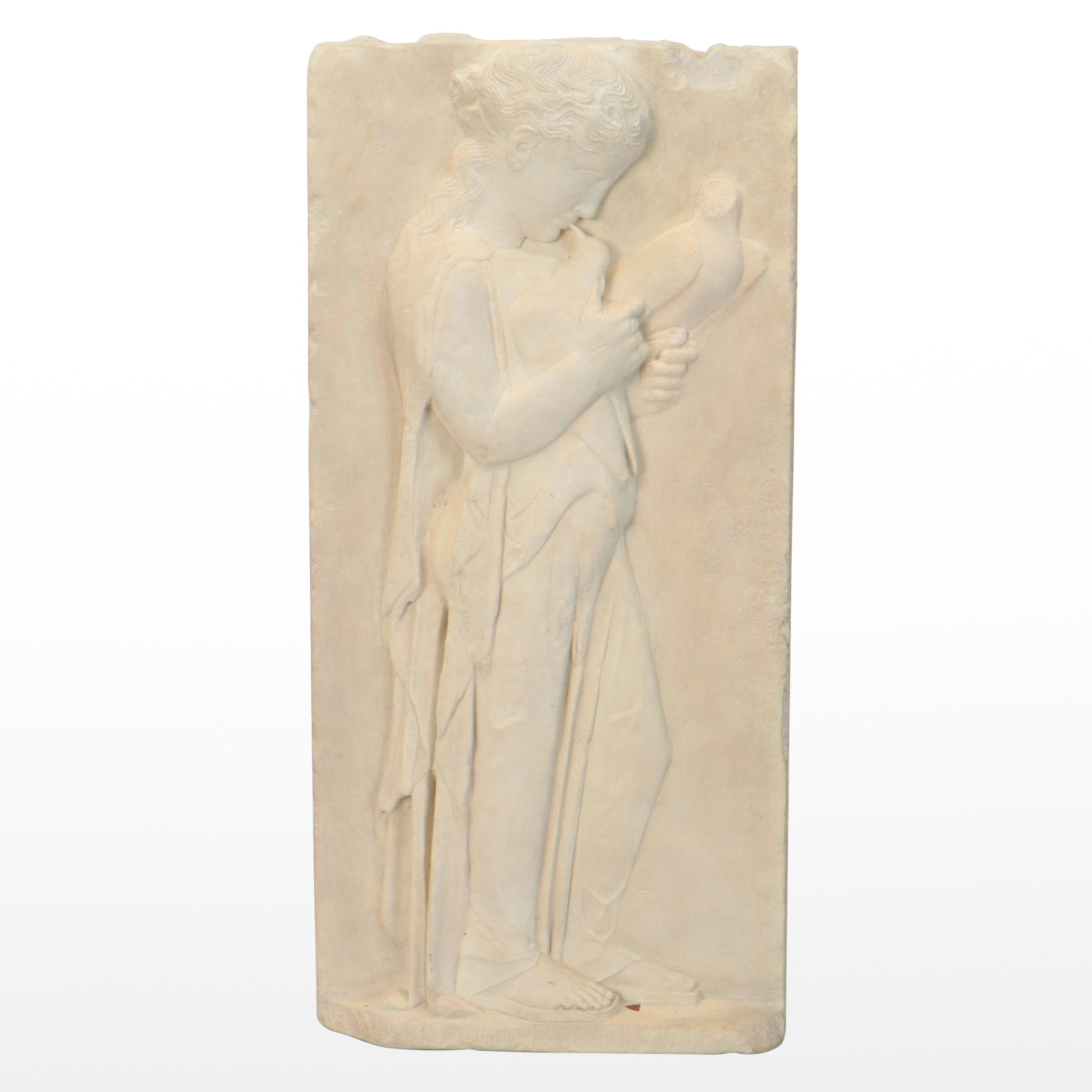 Classical Replica Greek Grave Stele of Young Girl Holding Dove