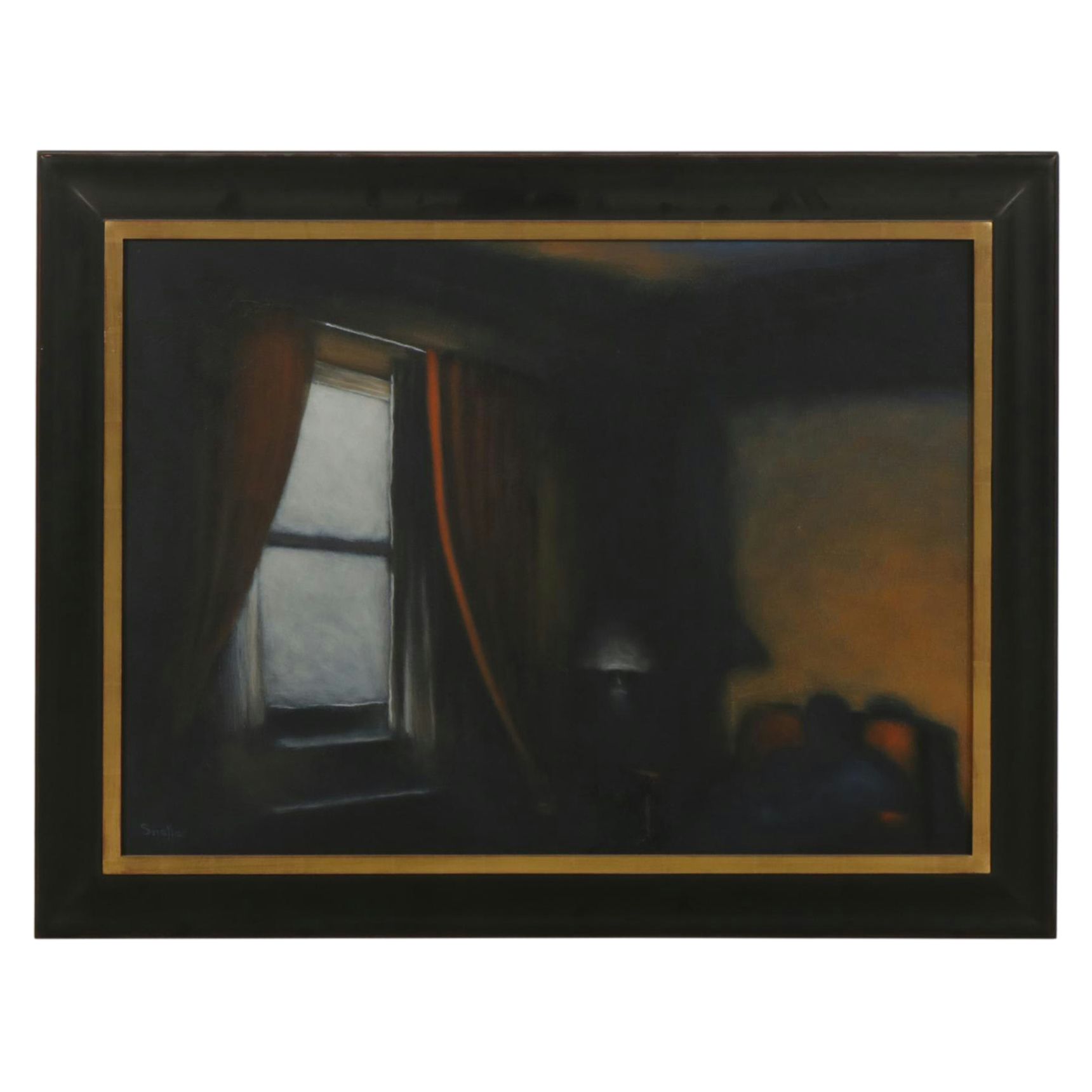 Oil Painting of Dark Interior, Late 20th Century