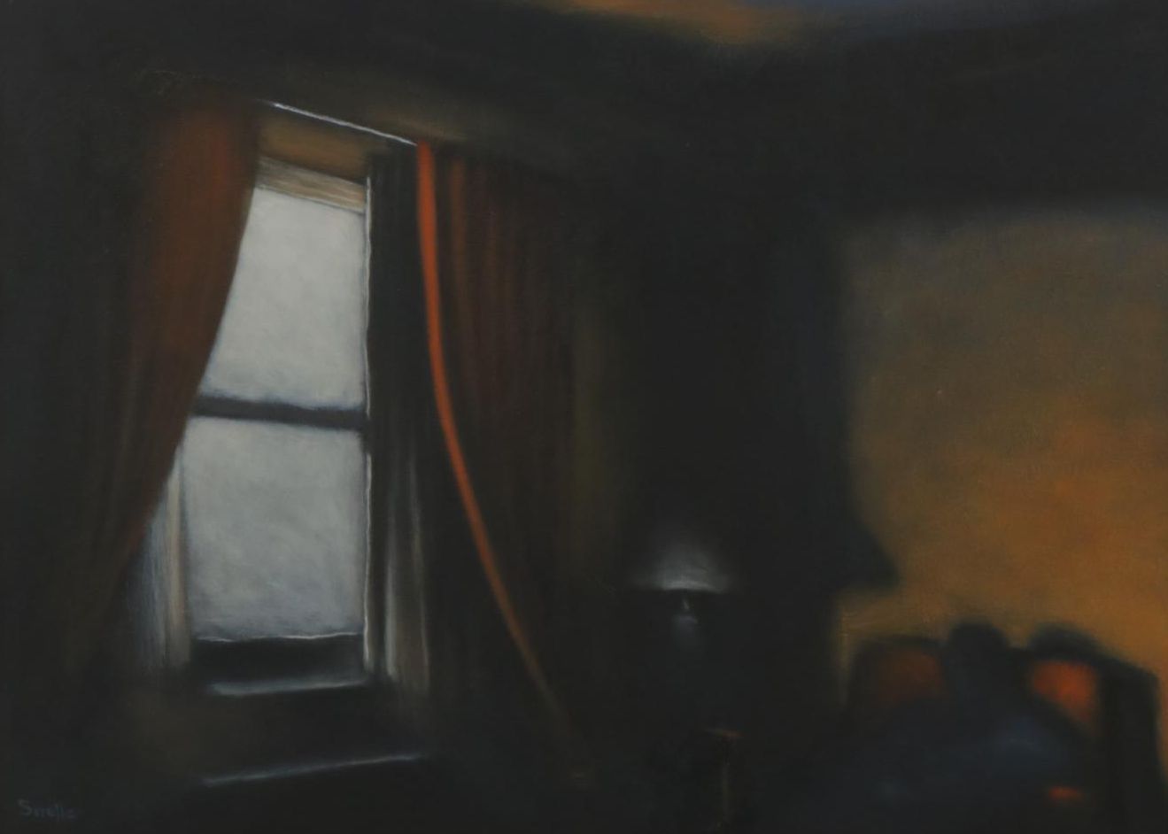 Oil Painting of Dark Interior, Late 20th Century