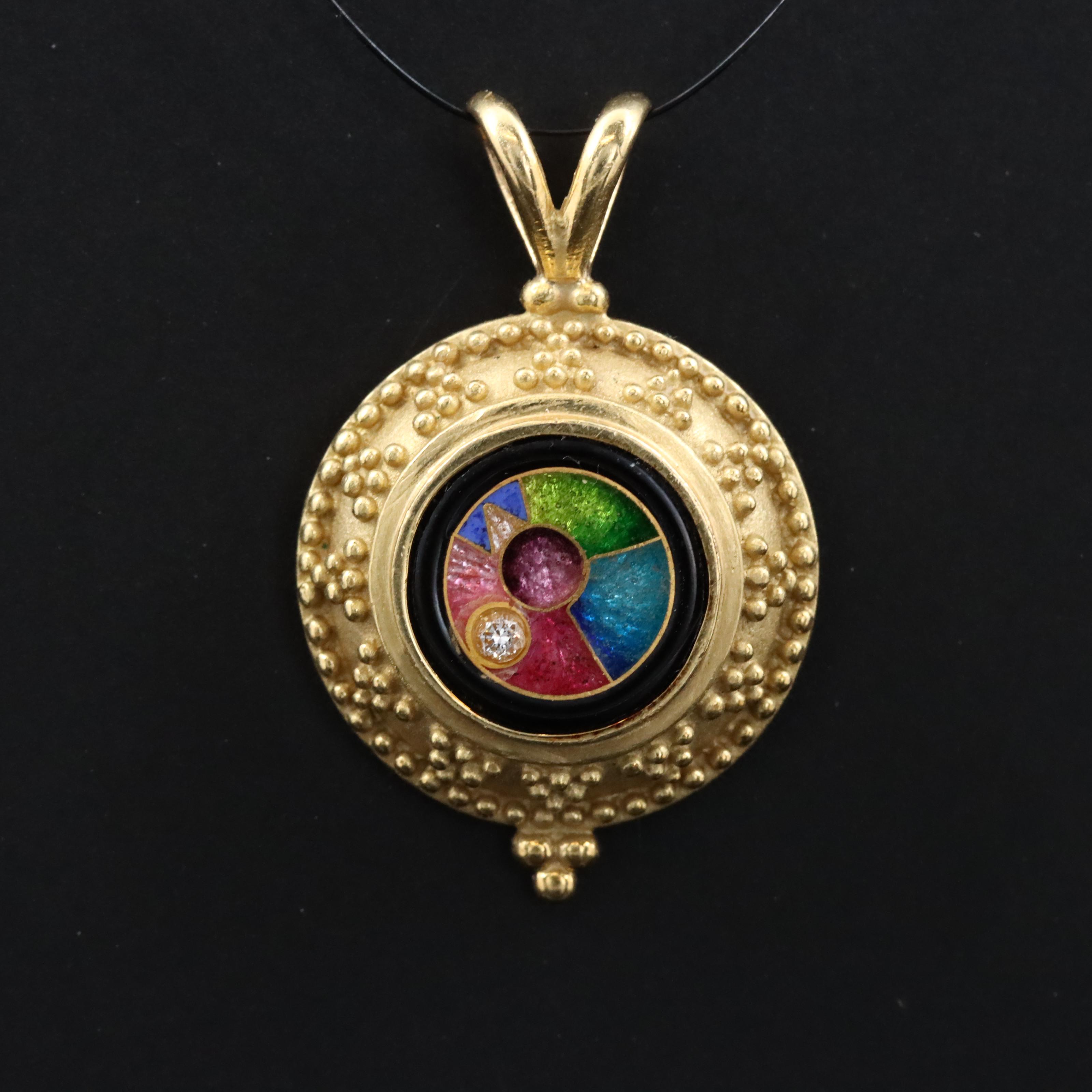 Susan Demski for MAGICK "Creations" 18K Cloisonné & Diamond Pendant