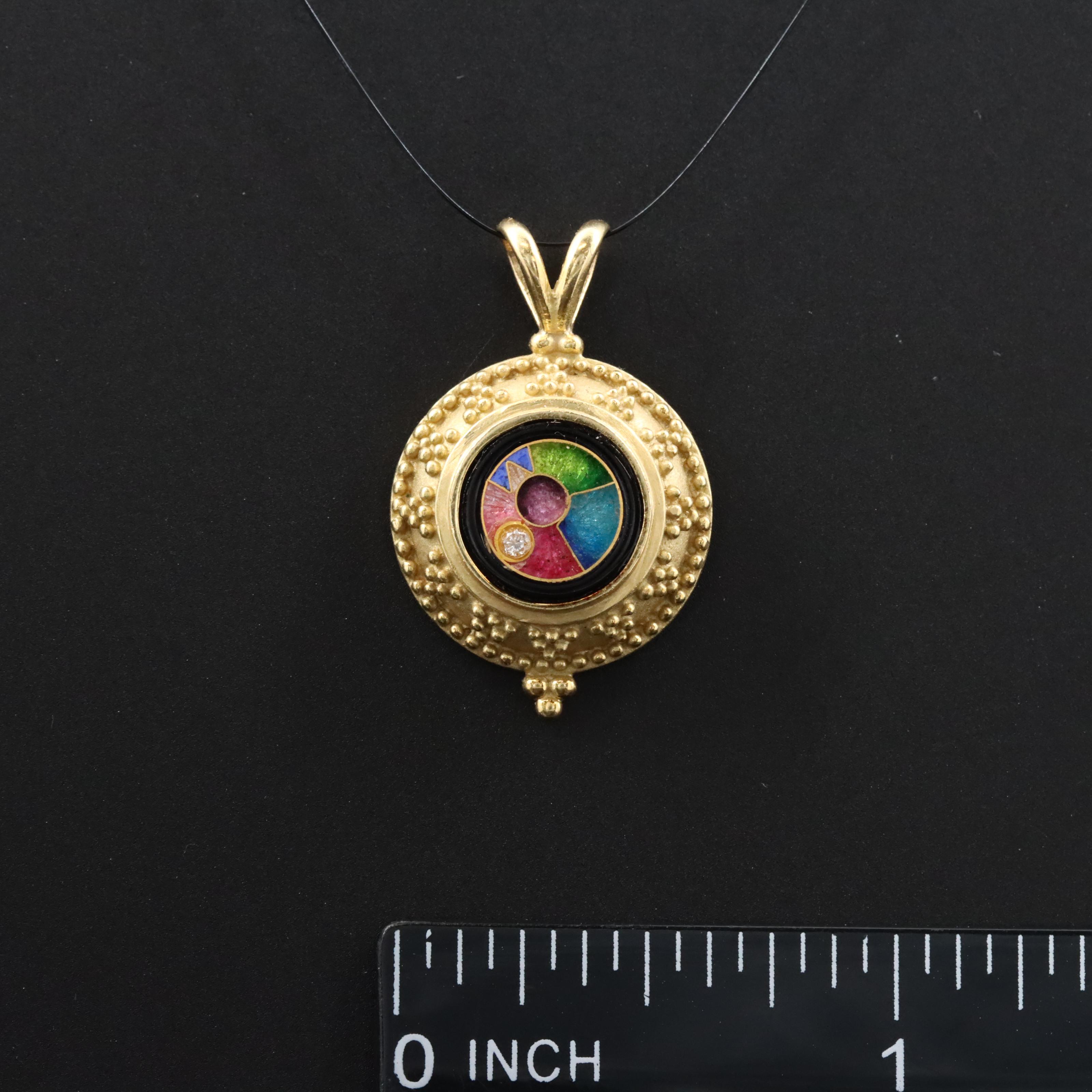 Susan Demski for MAGICK "Creations" 18K Cloisonné & Diamond Pendant