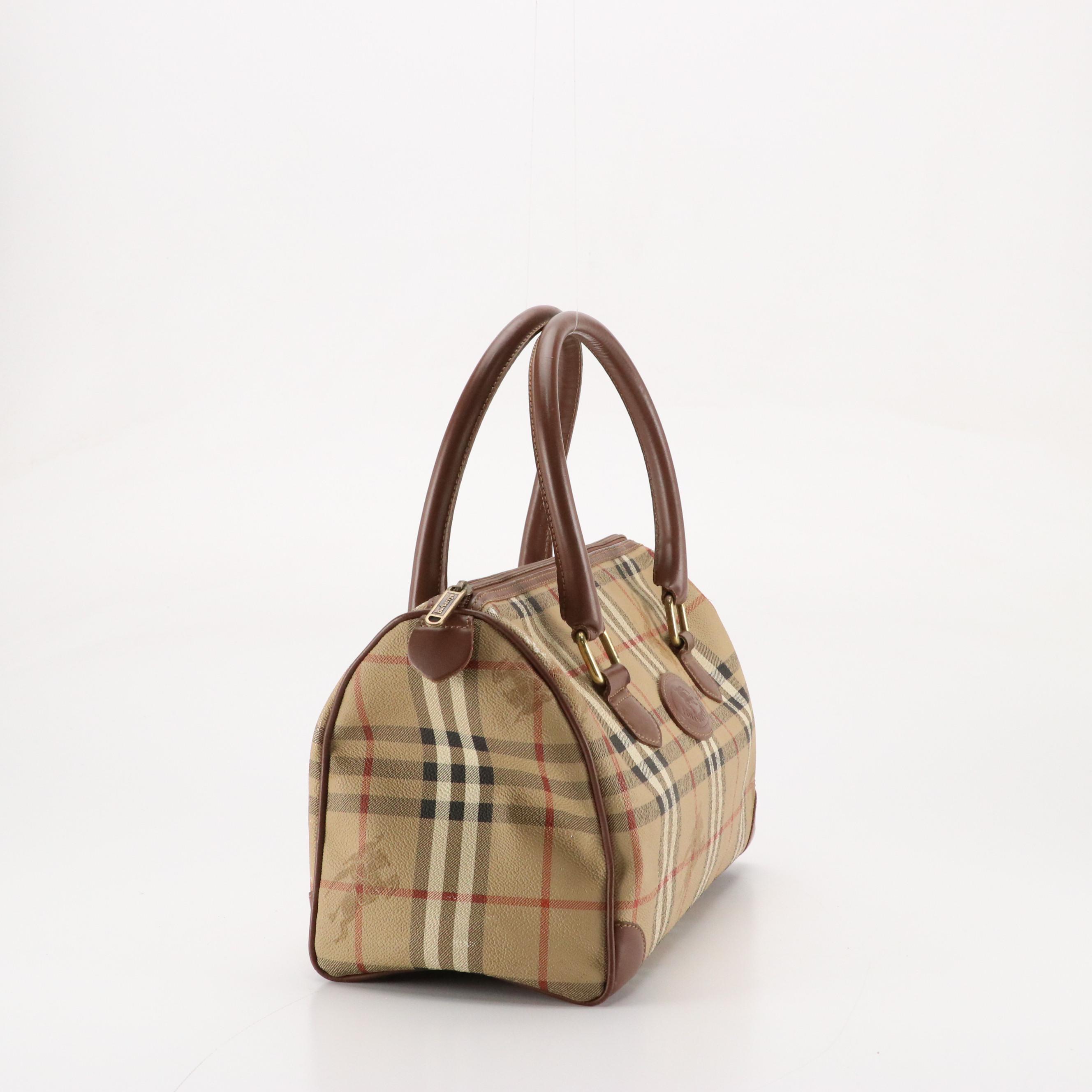 Burberrys Haymarket Check Coated Canvas and Leather Boston Bag