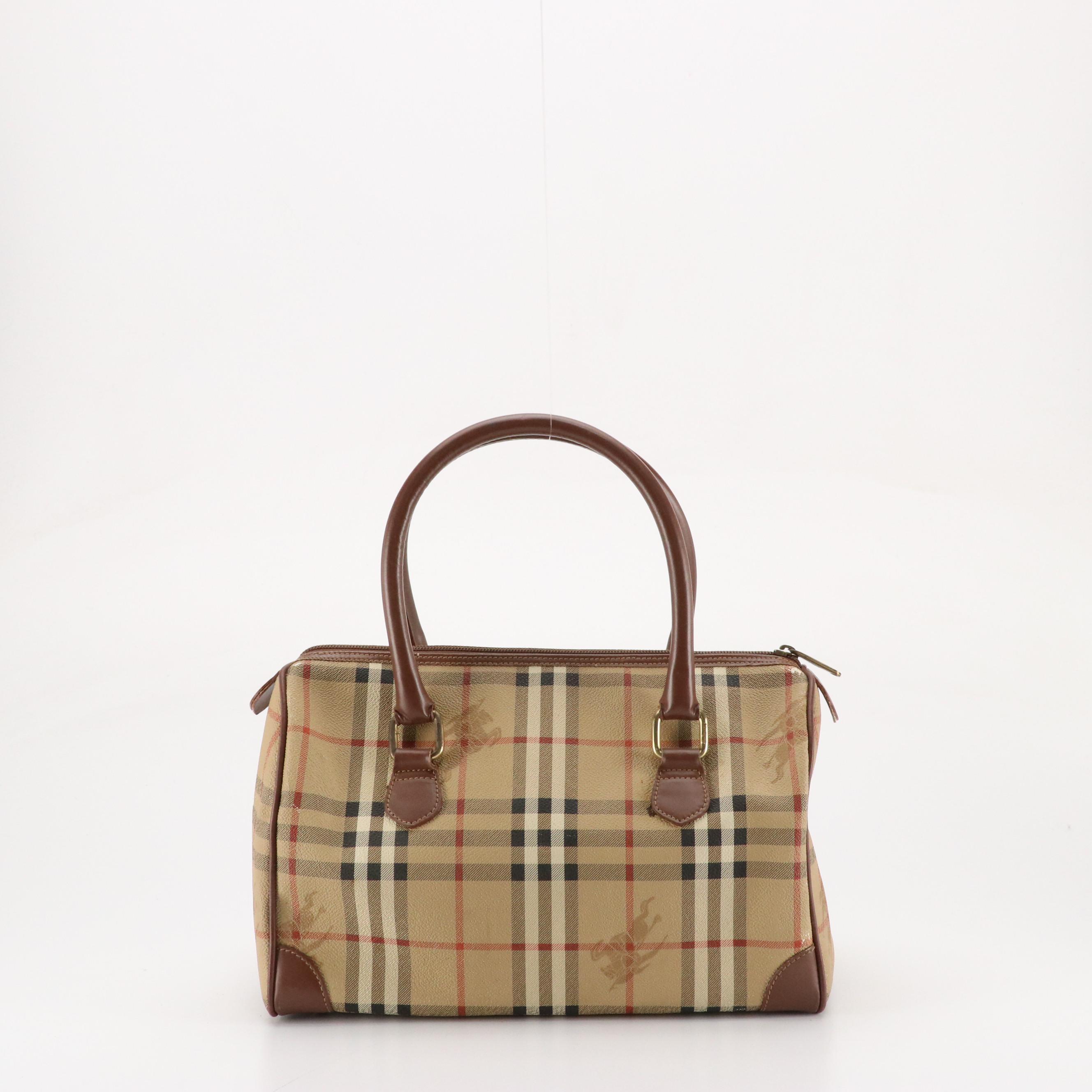 Burberrys Haymarket Check Coated Canvas and Leather Boston Bag
