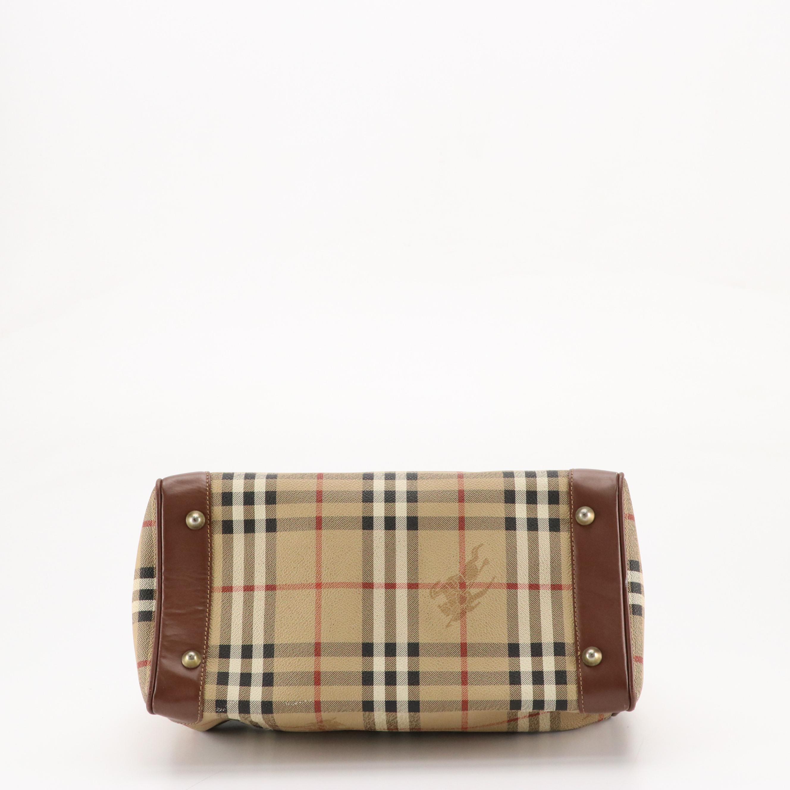 Burberrys Haymarket Check Coated Canvas and Leather Boston Bag