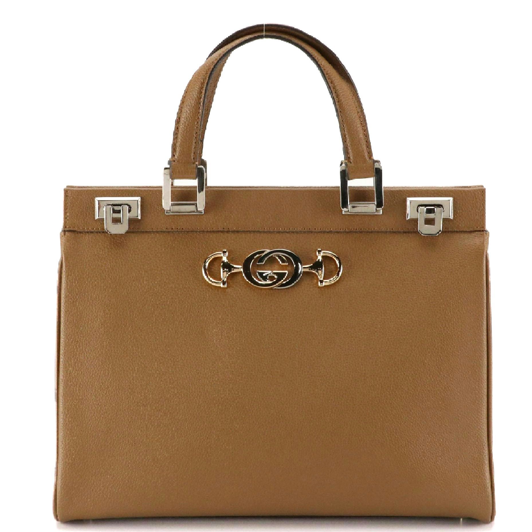 Gucci Interlocking GG Horsebit Calfskin Leather Zumi Top Handle Two-Way Bag