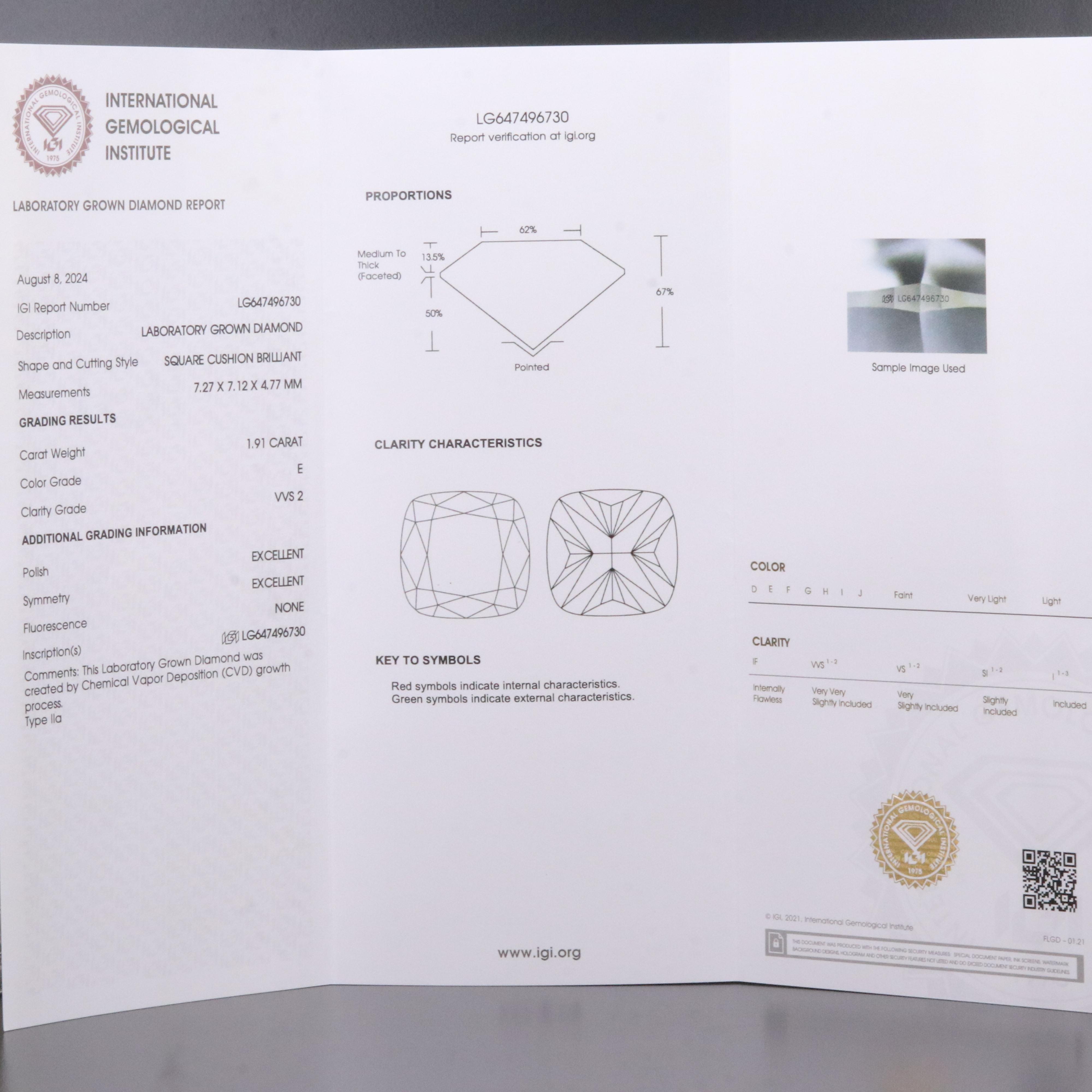 Loose 1.91 CT Lab Grown Diamond with IGI Report