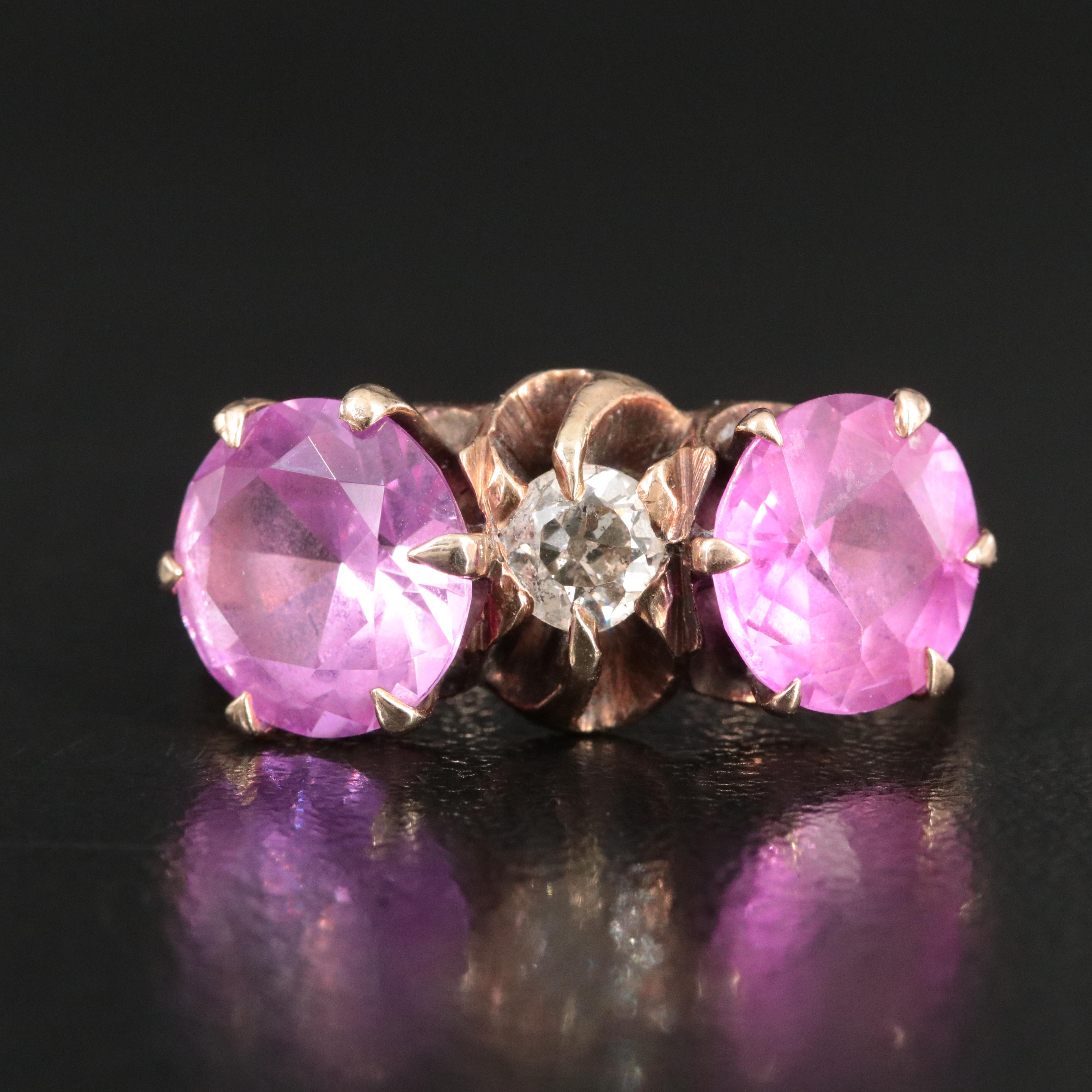 10K Pink Sapphire and Diamond Ring