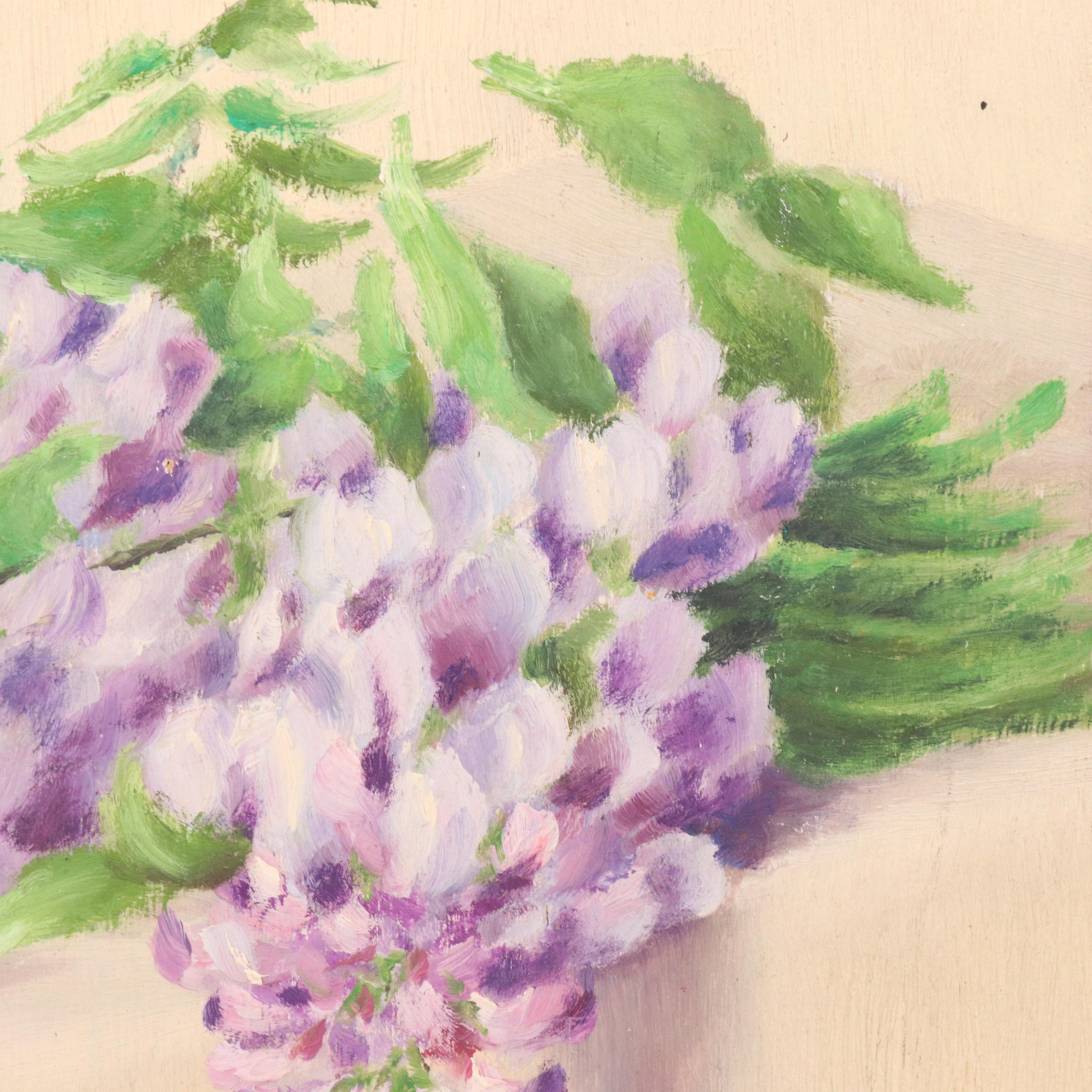 French School Oil Painting Still Life with Wisteria, 20th Century