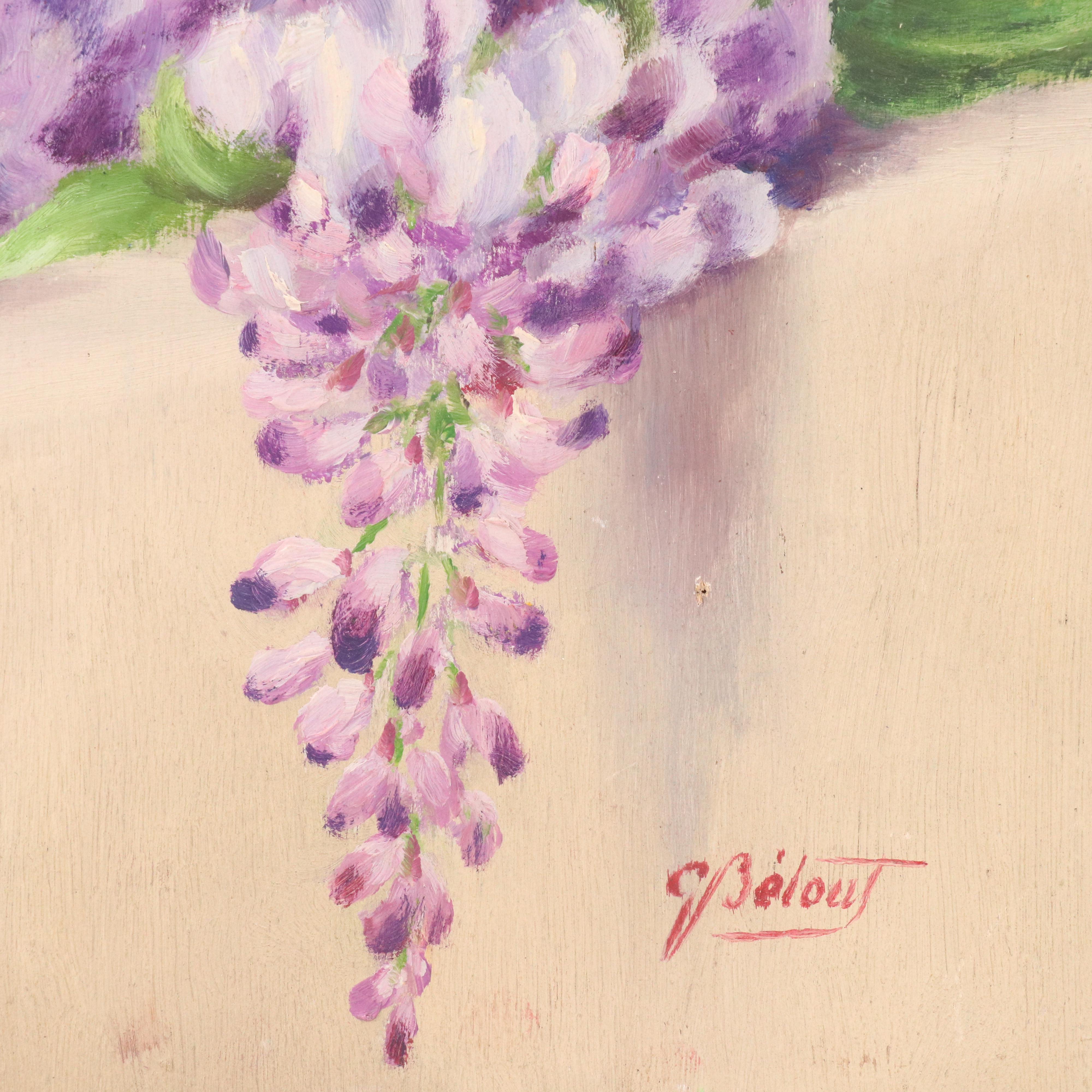 French School Oil Painting Still Life with Wisteria, 20th Century
