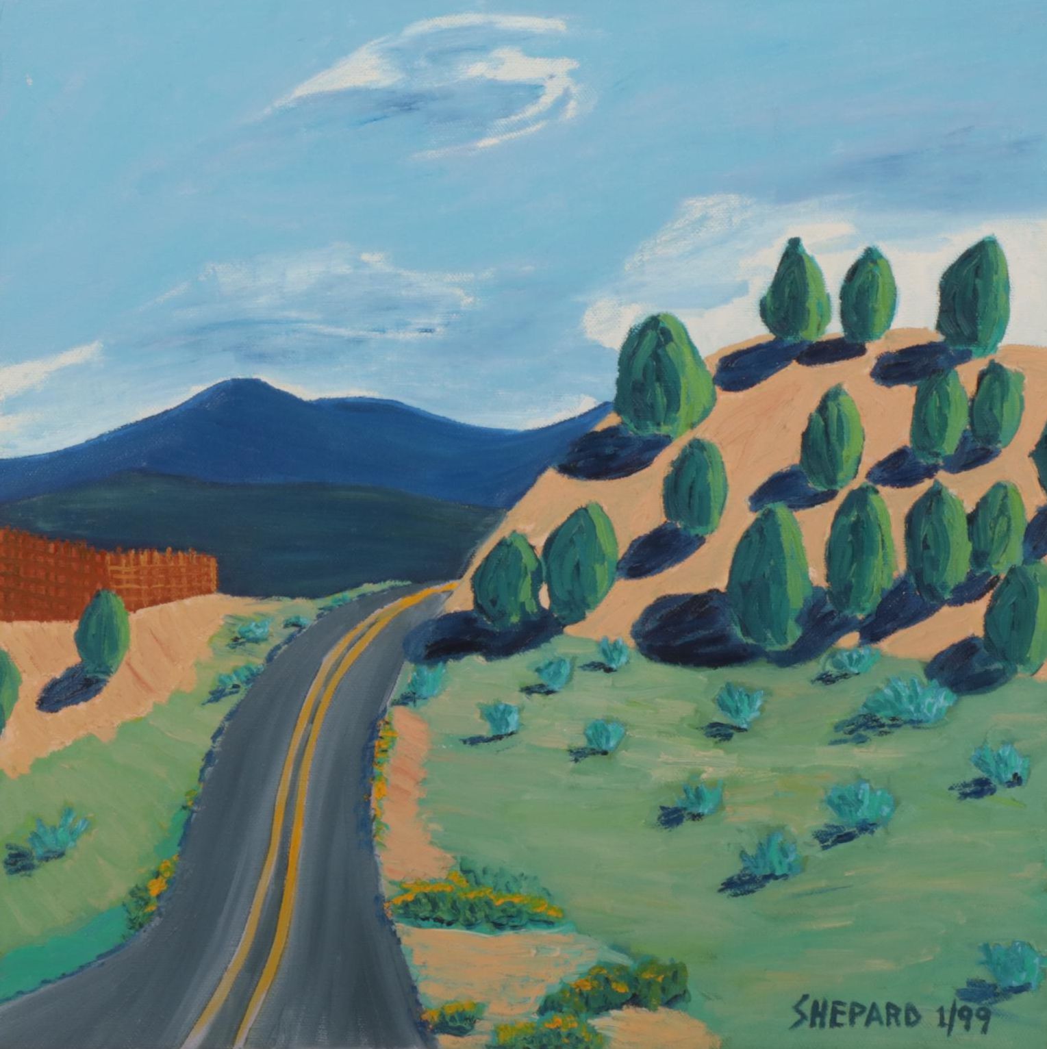 Shepard Mountain Road and Landscape Oil Painting, Late 20th Century