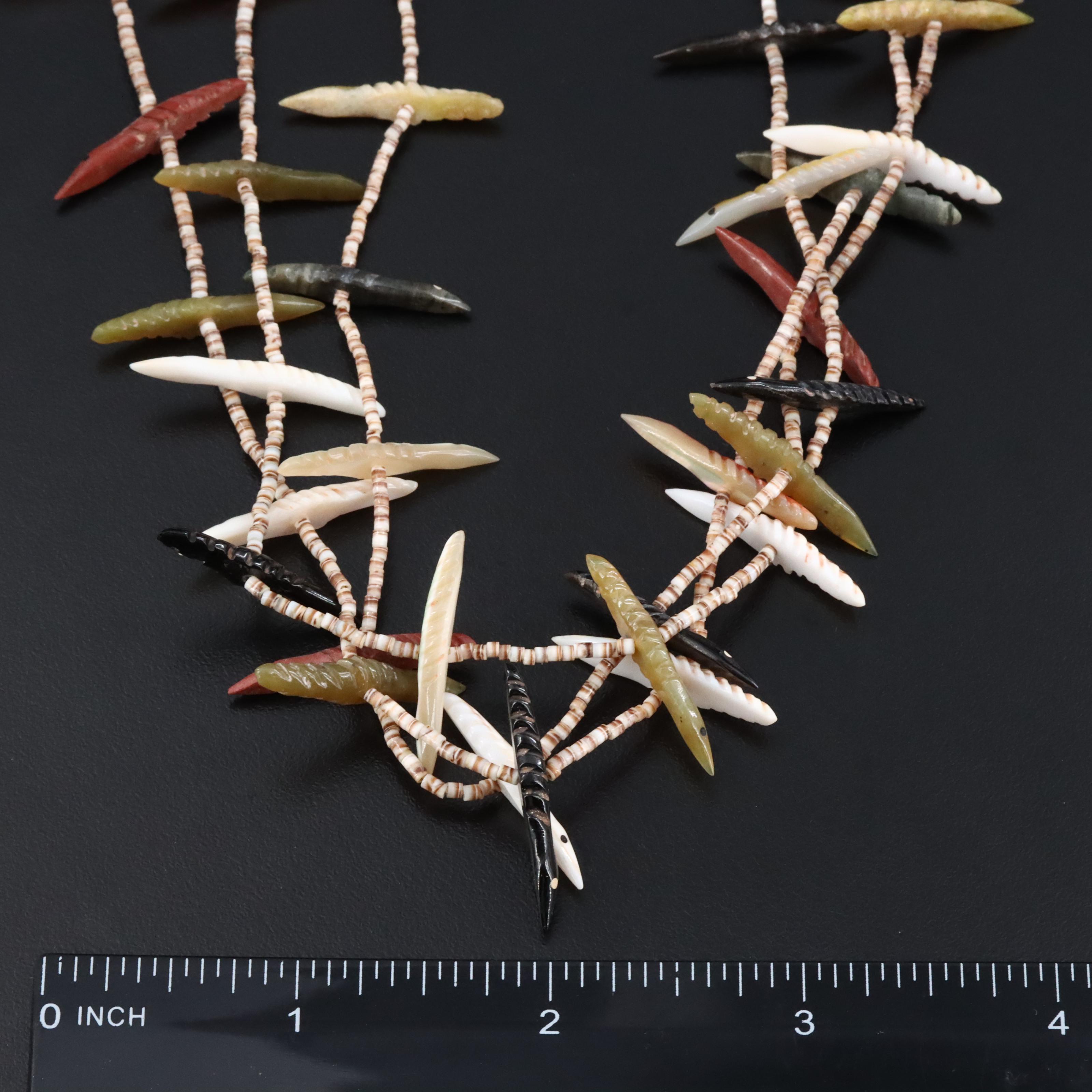 Sterling Catlinite, Mother-of-Pearl and Shell Fetish Necklace