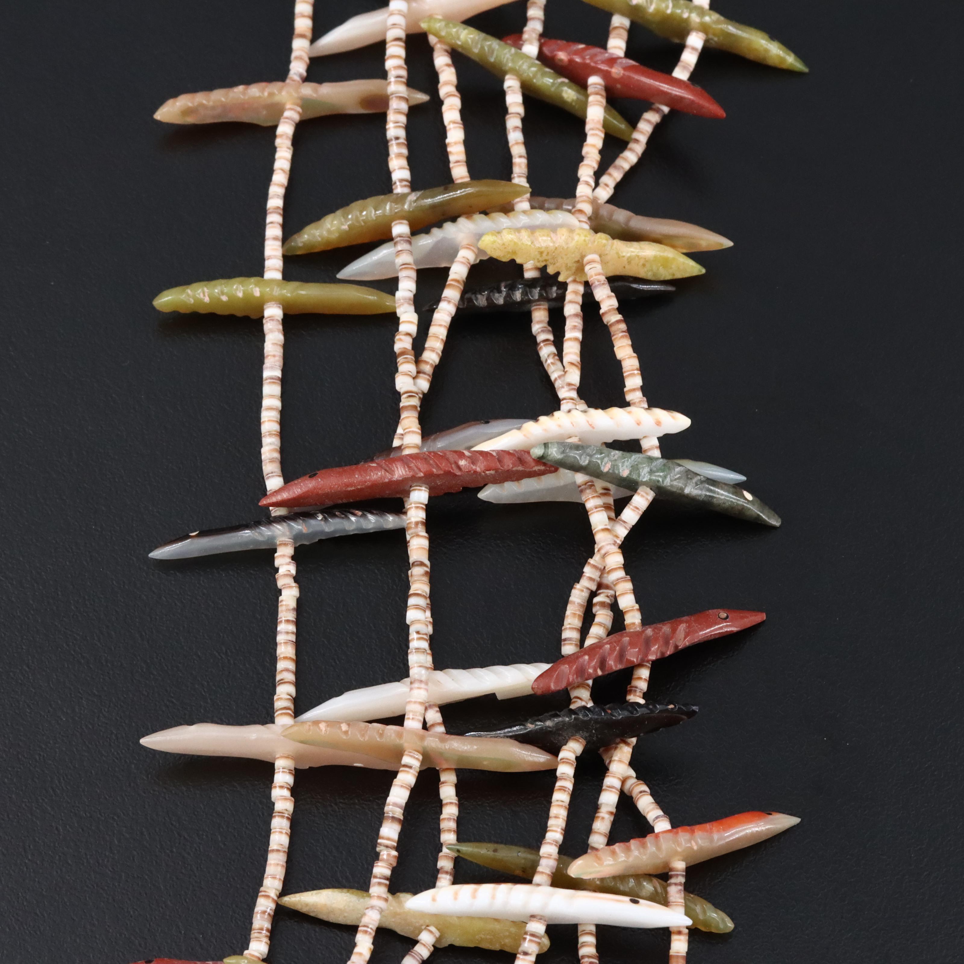 Sterling Catlinite, Mother-of-Pearl and Shell Fetish Necklace