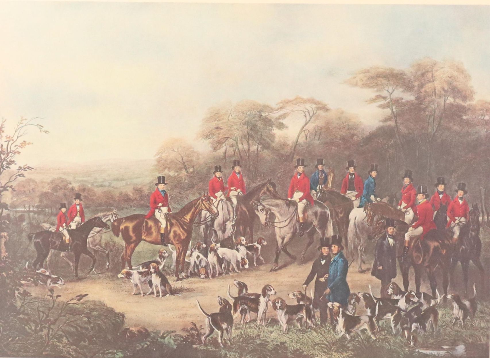 Offset Lithograph After Hunting Genre Engraving "The Bury Hunt"