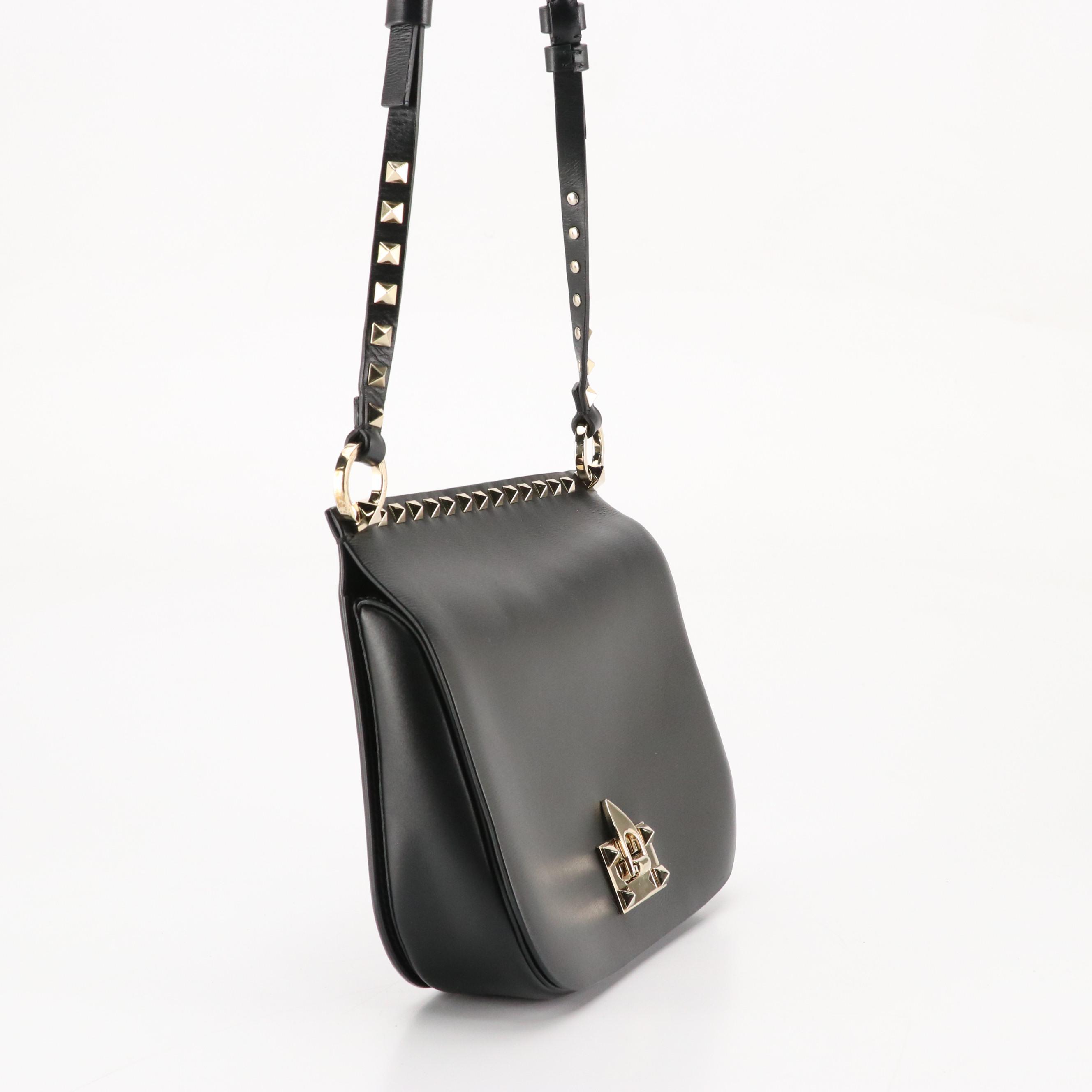 Valentino Garavani Rockstud Black Leather Saddle Bag