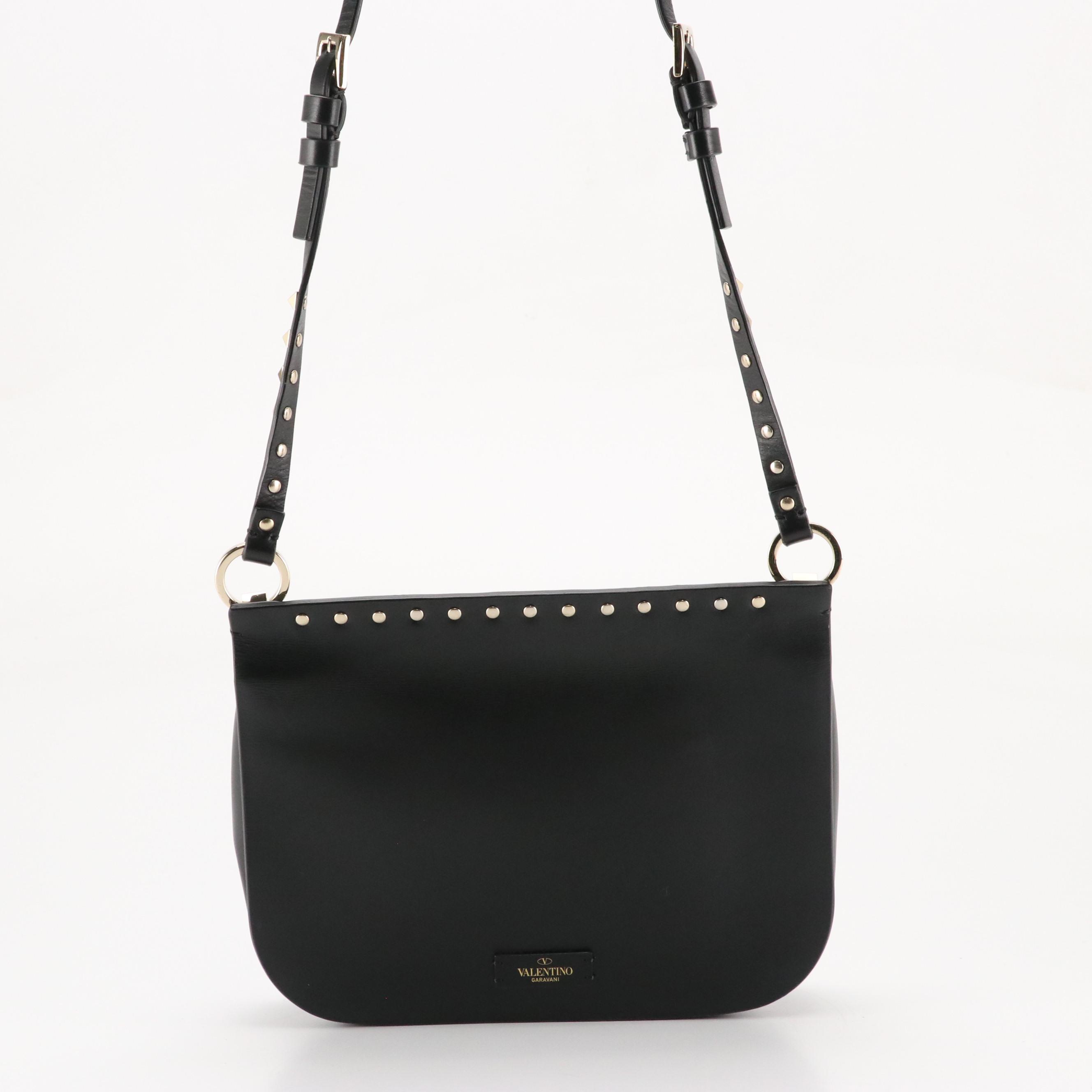 Valentino Garavani Rockstud Black Leather Saddle Bag