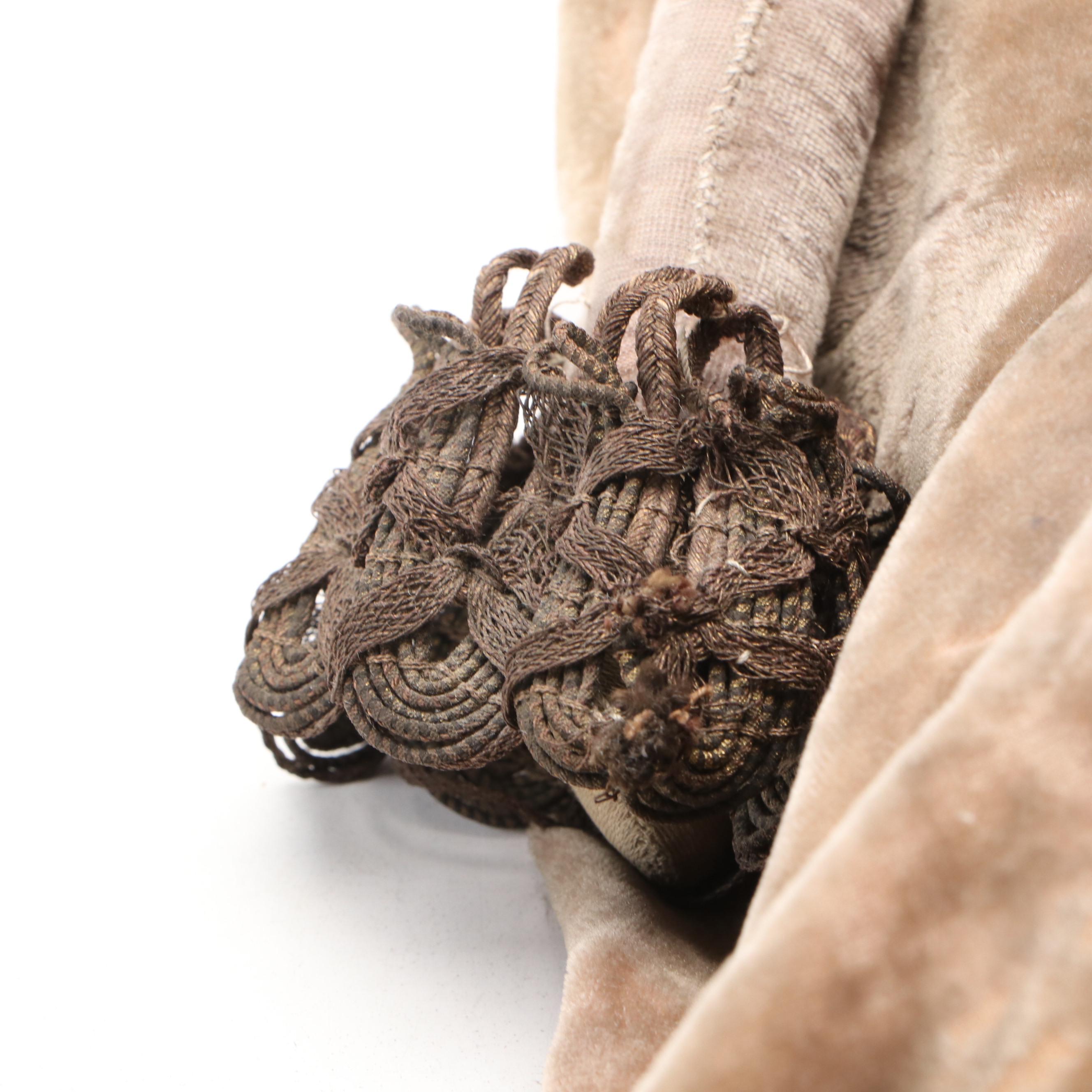 Victorian Style Boudoir Doll with Velvet Dress and Hand-Beaded Bonnet