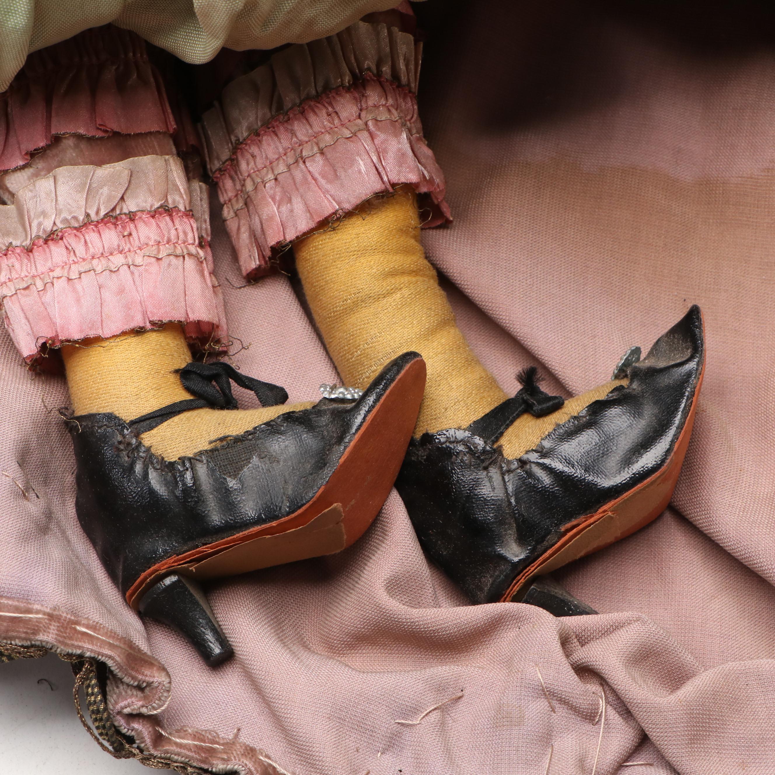 Victorian Style Boudoir Doll with Velvet Dress and Hand-Beaded Bonnet
