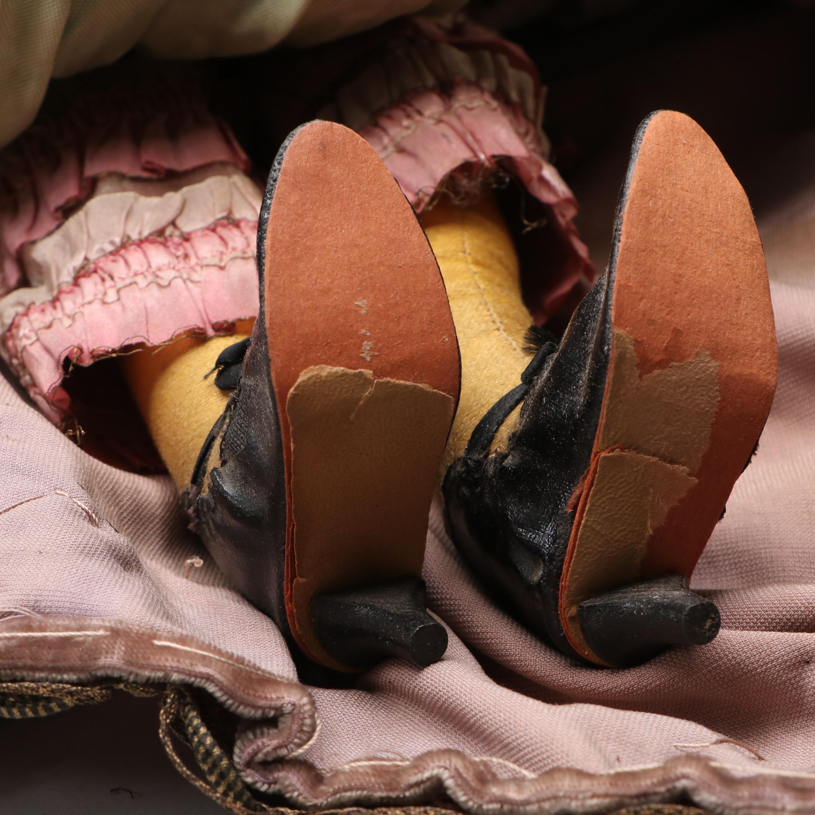 Victorian Style Boudoir Doll with Velvet Dress and Hand-Beaded Bonnet