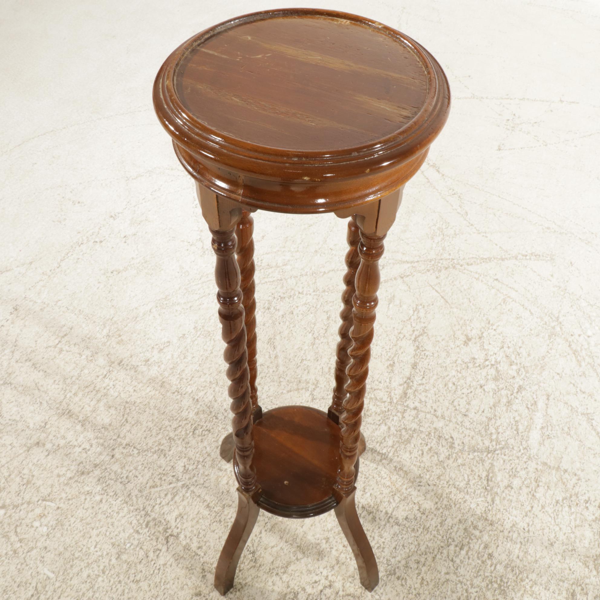 Mahogany Barley Twist Plant Stand, Mid-20th Century