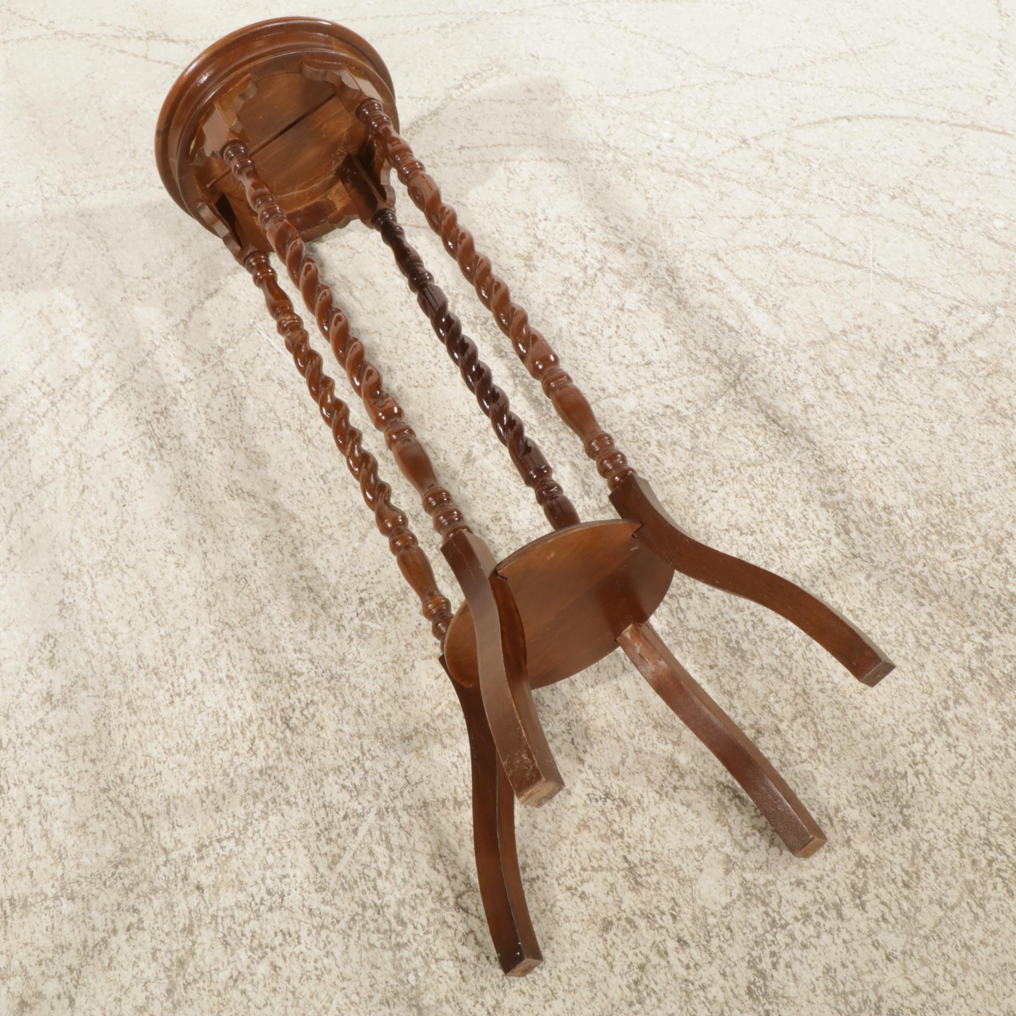 Mahogany Barley Twist Plant Stand, Mid-20th Century