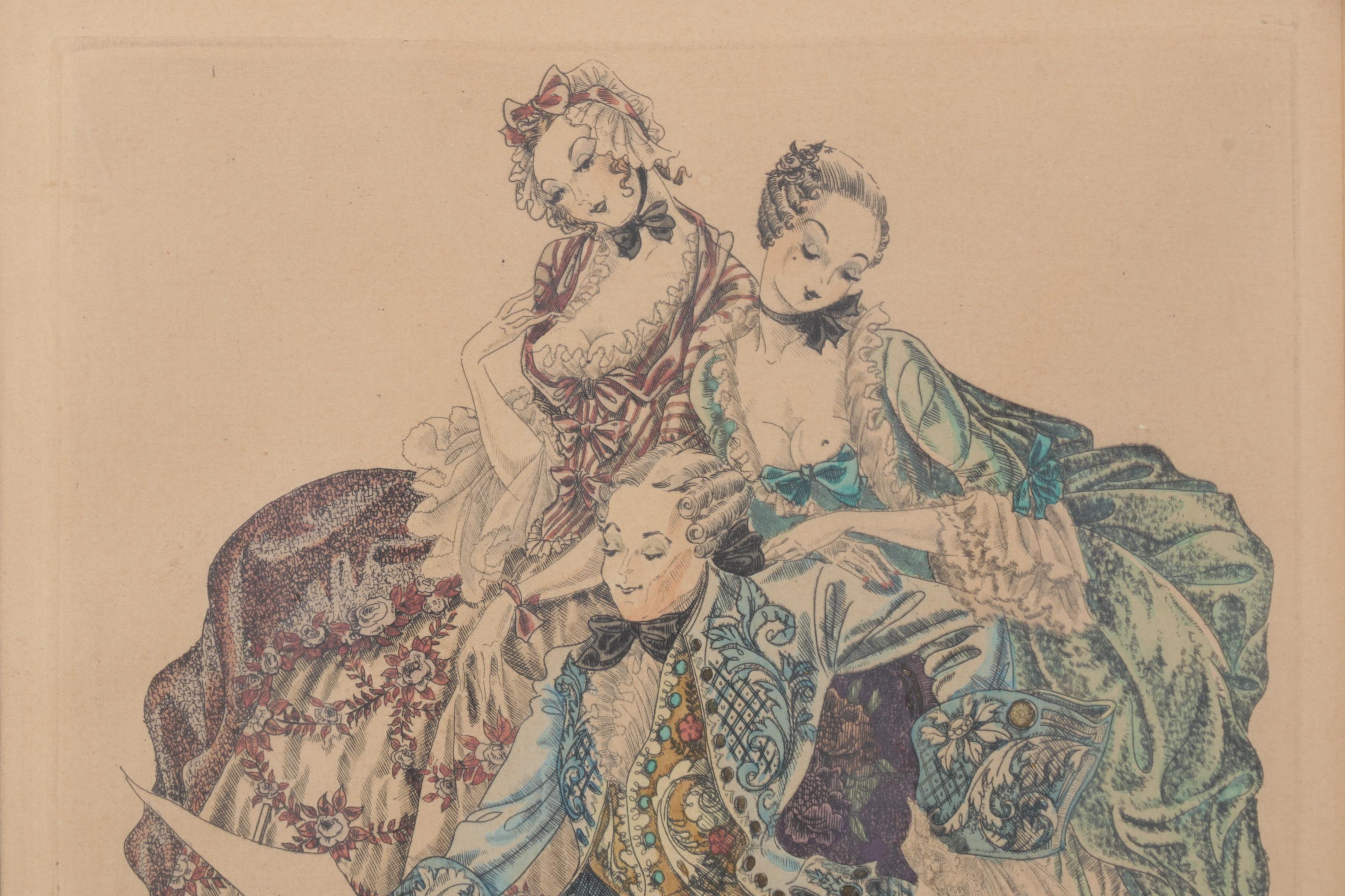 Hand-Colored Etching after Kurt Hilscher "Der Kunstfreund", Early to Mid-20th C.