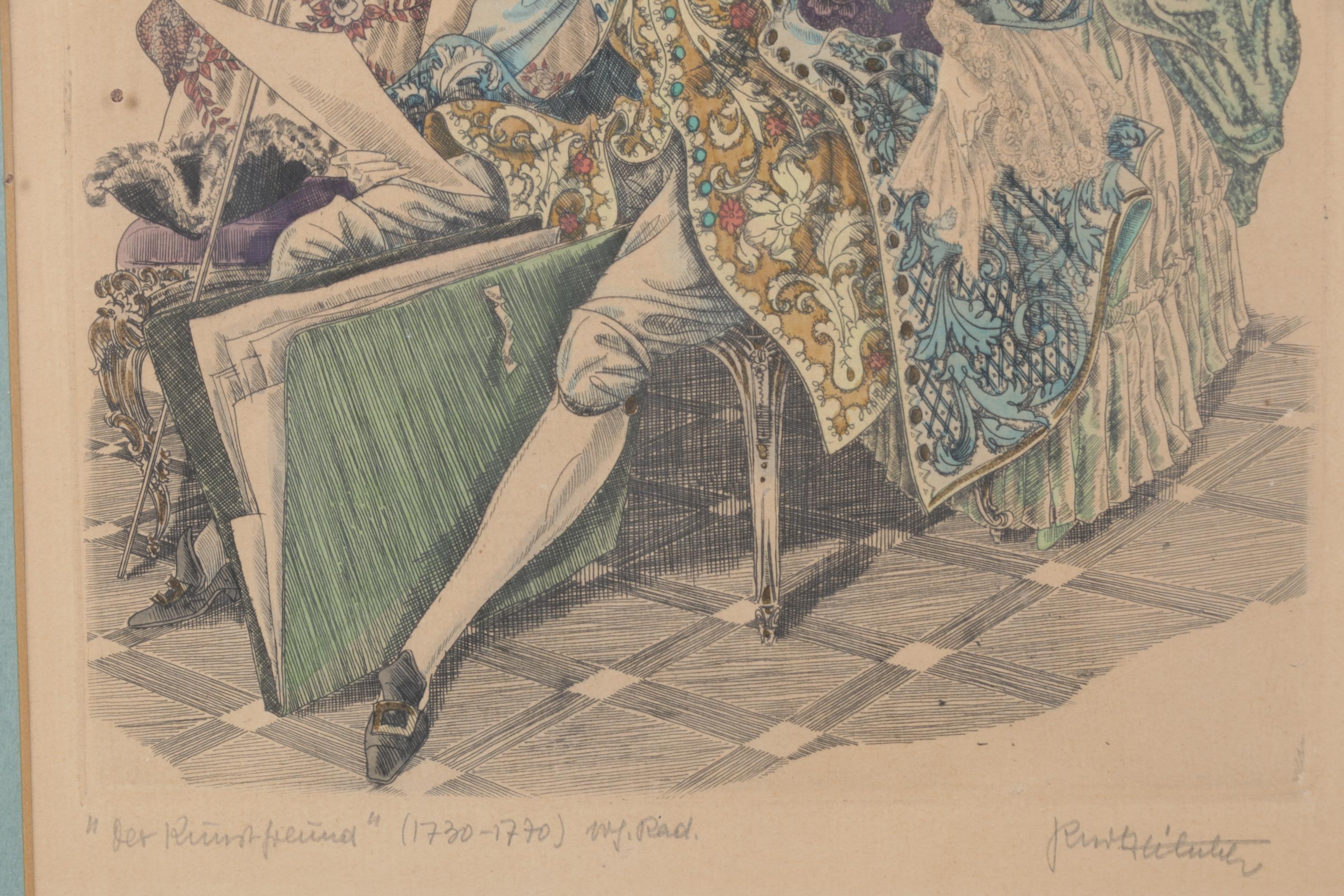 Hand-Colored Etching after Kurt Hilscher "Der Kunstfreund", Early to Mid-20th C.