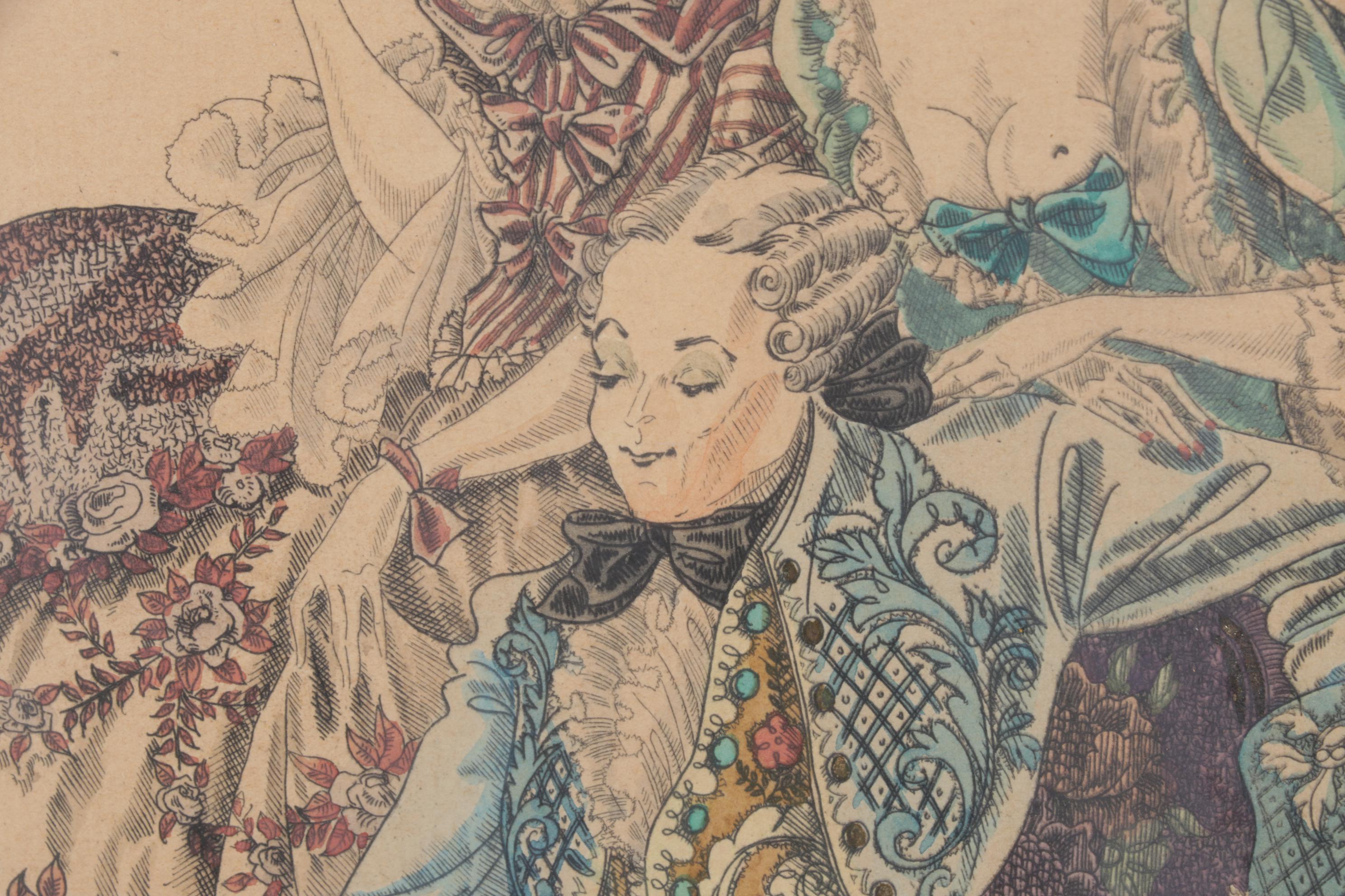 Hand-Colored Etching after Kurt Hilscher "Der Kunstfreund", Early to Mid-20th C.