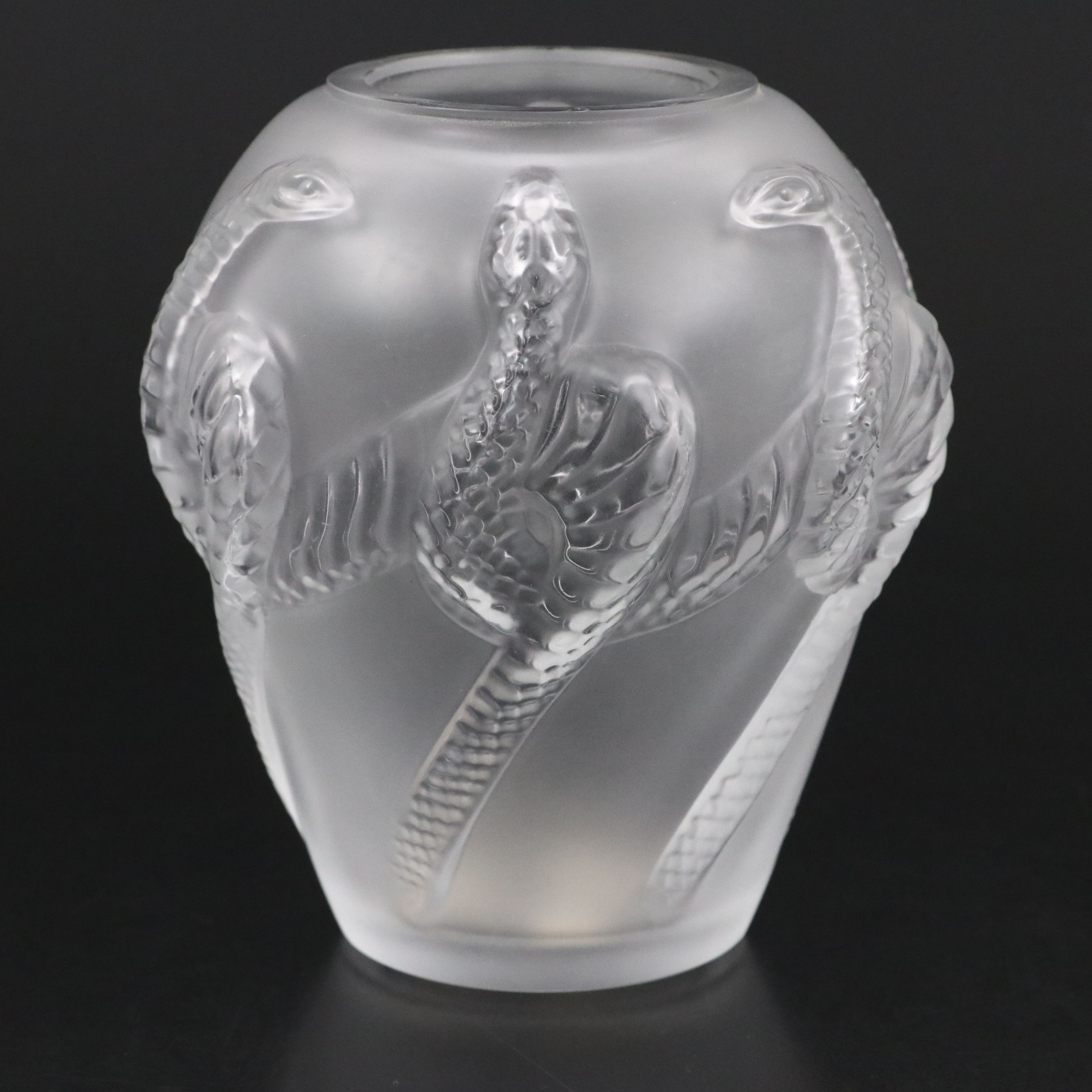 Lalique "Charmeur" Frosted and Clear Crystal Serpent Vase