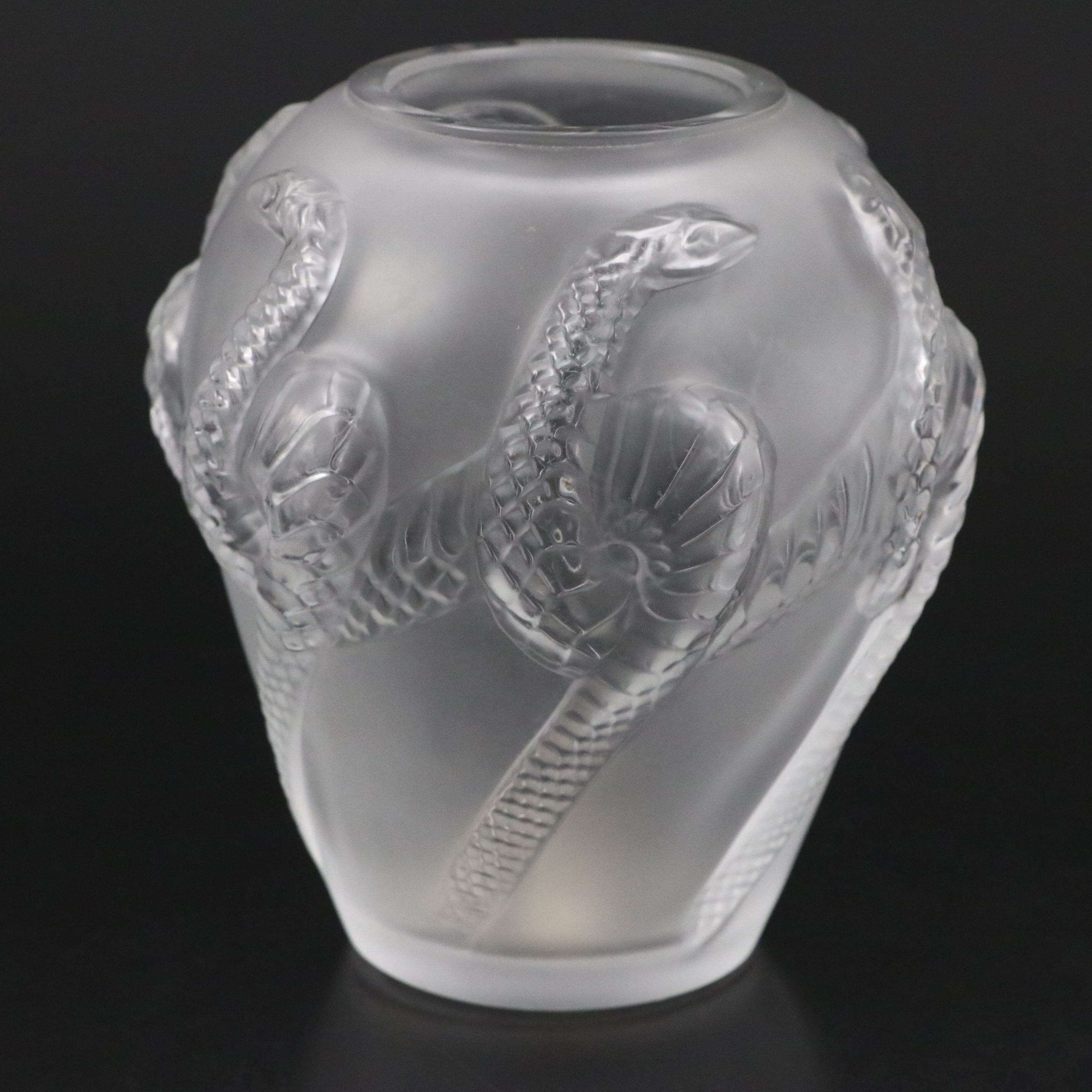 Lalique "Charmeur" Frosted and Clear Crystal Serpent Vase