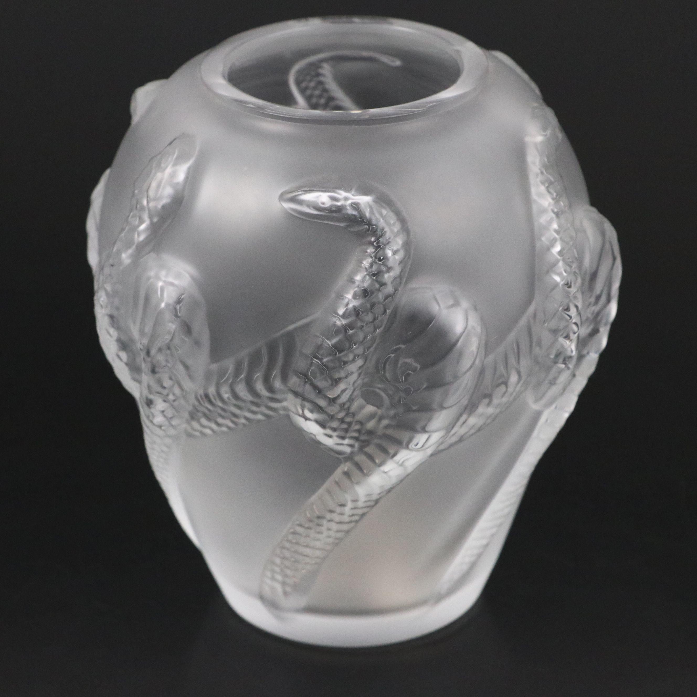 Lalique "Charmeur" Frosted and Clear Crystal Serpent Vase