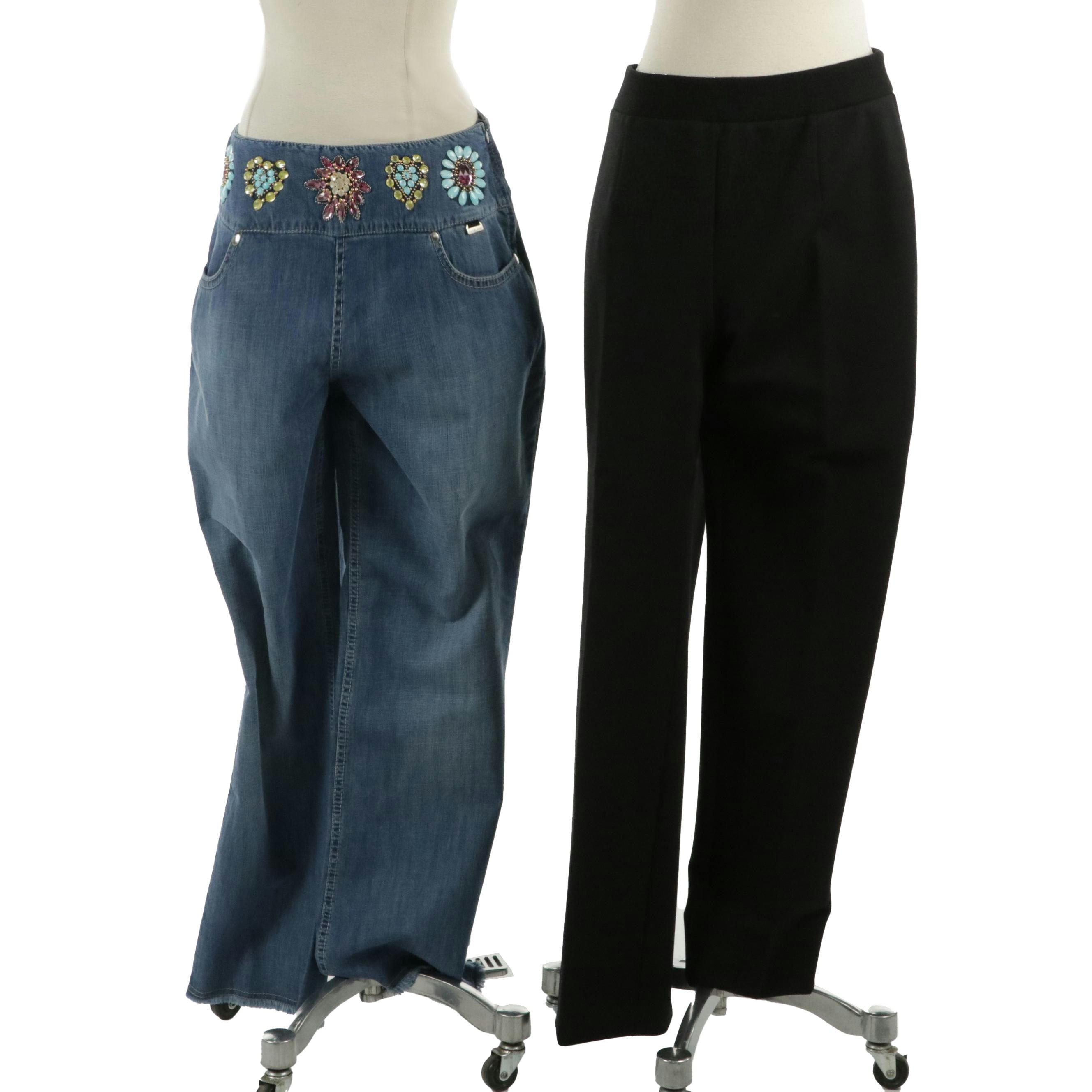 Escada Sport Bejeweled Denim Pants and Jil Sander Grain De Poudre Trousers