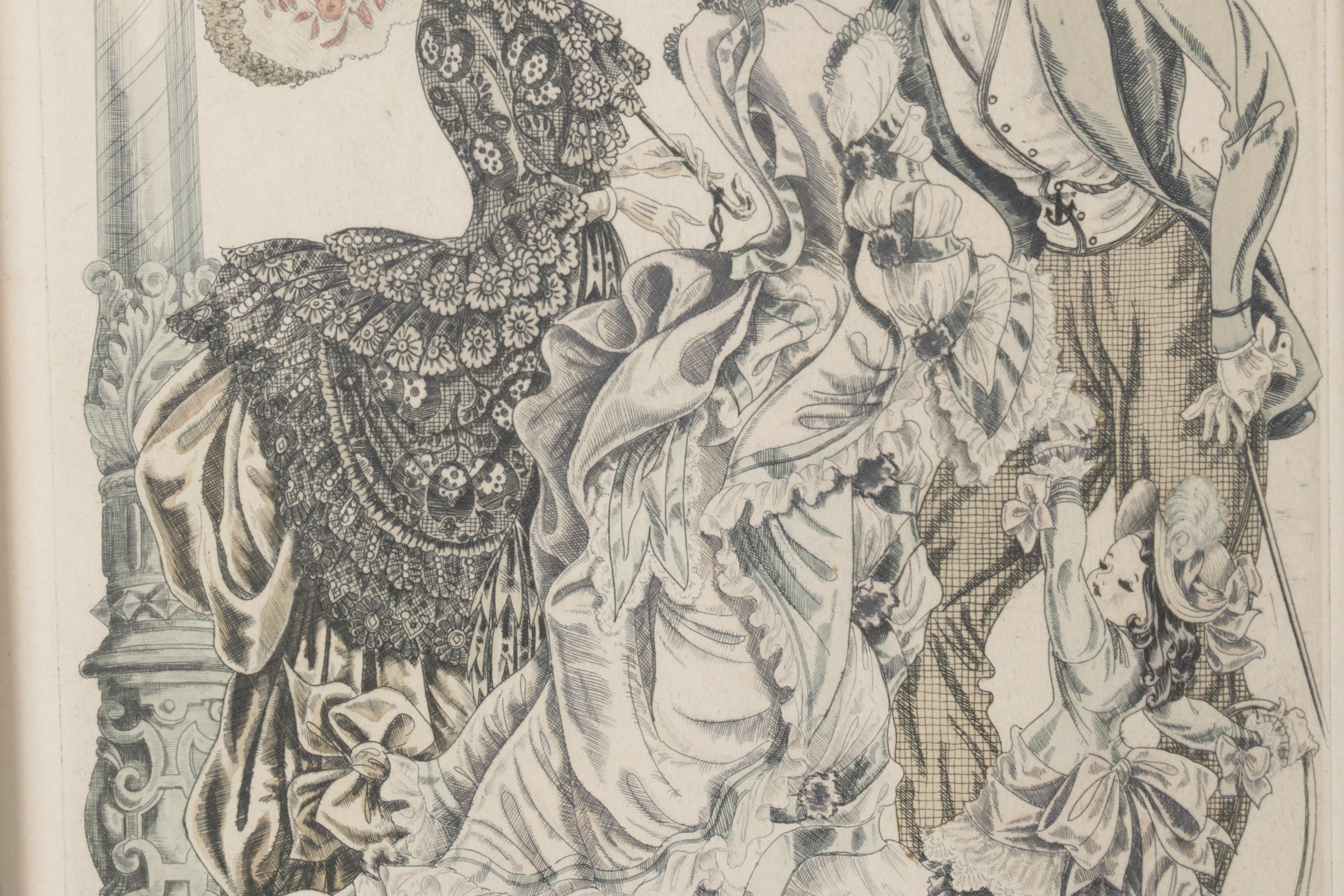 Hand-Colored Etching after Kurt Hilscher "Promenade Walker"