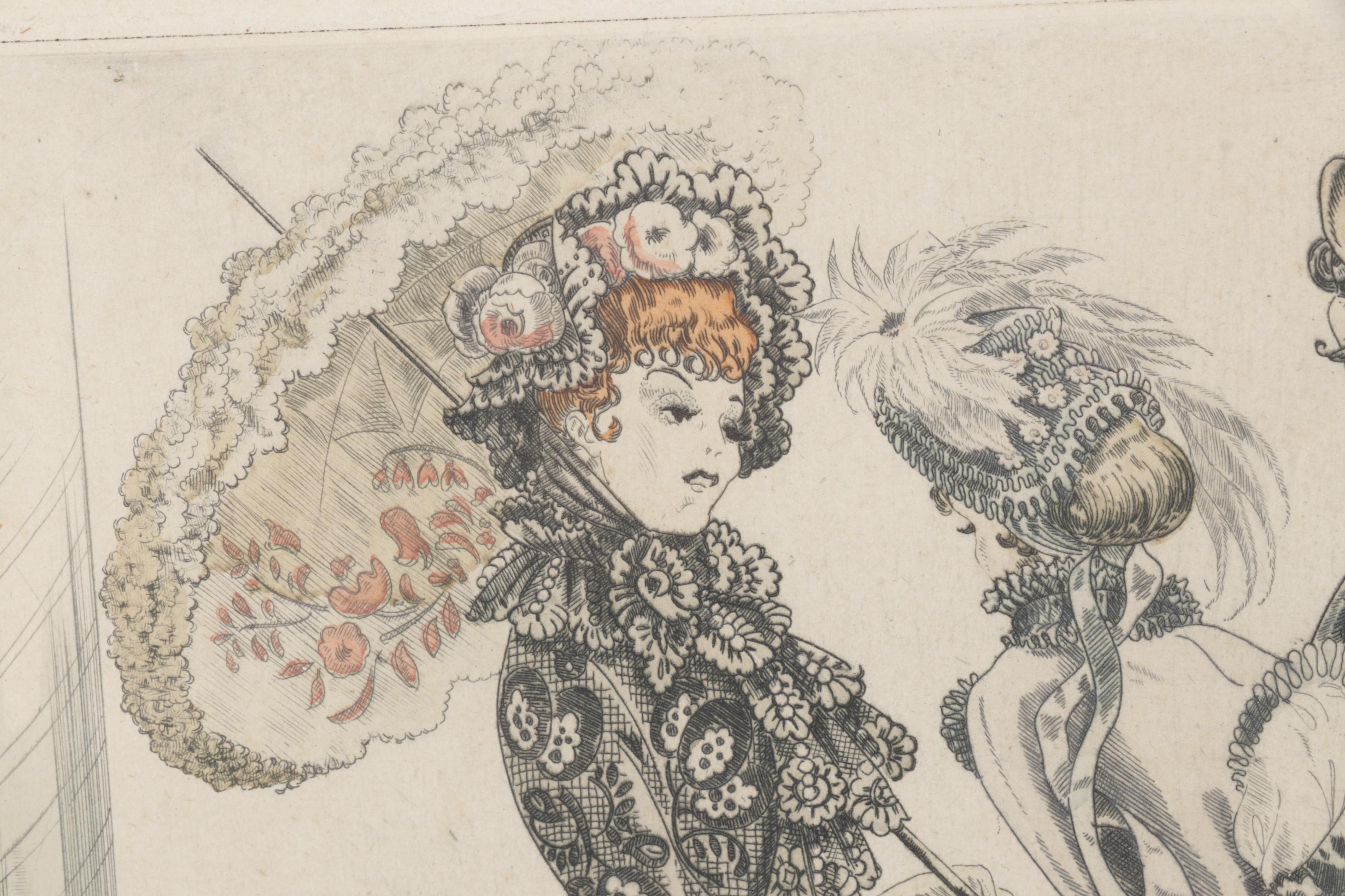 Hand-Colored Etching after Kurt Hilscher "Promenade Walker"