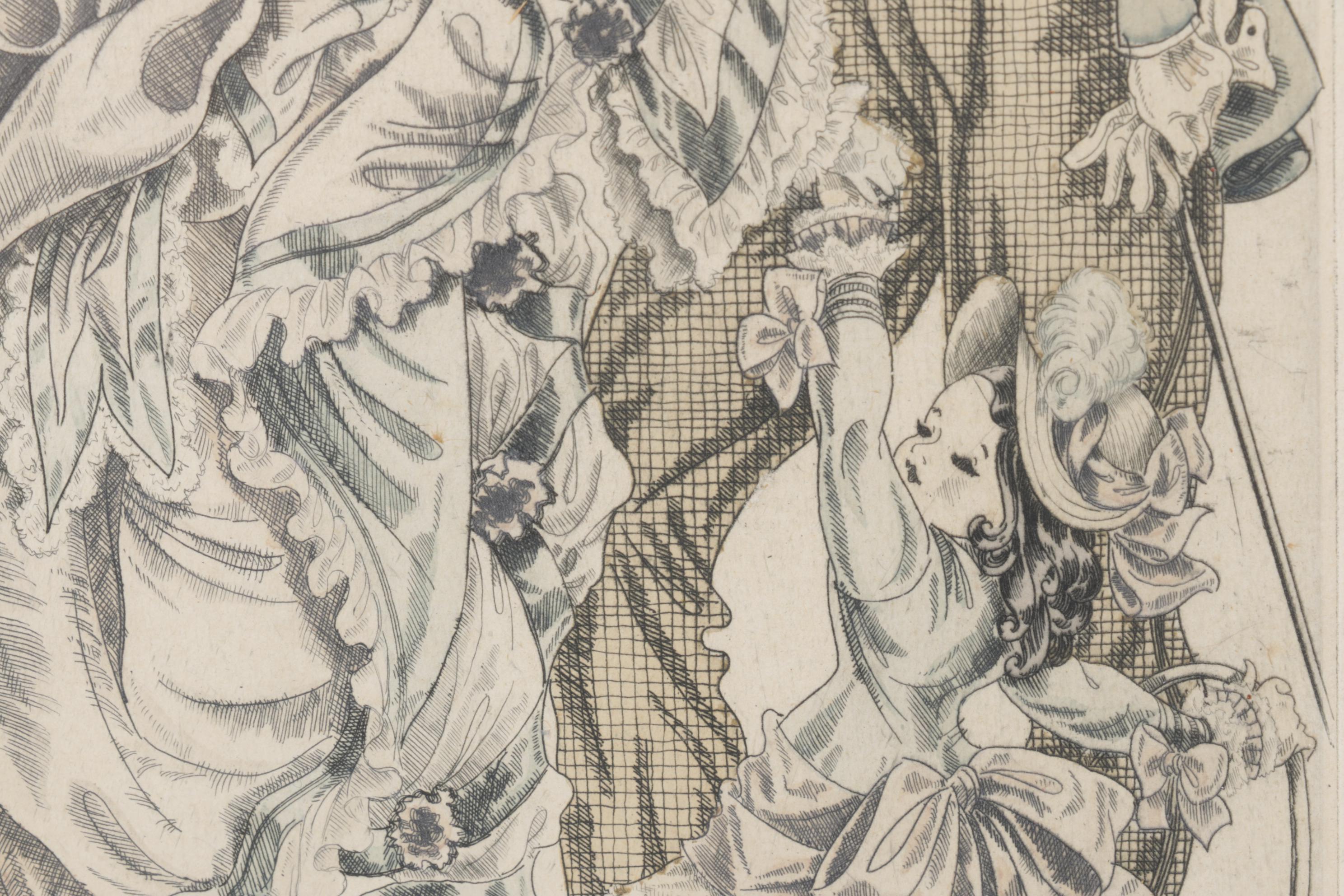 Hand-Colored Etching after Kurt Hilscher "Promenade Walker"