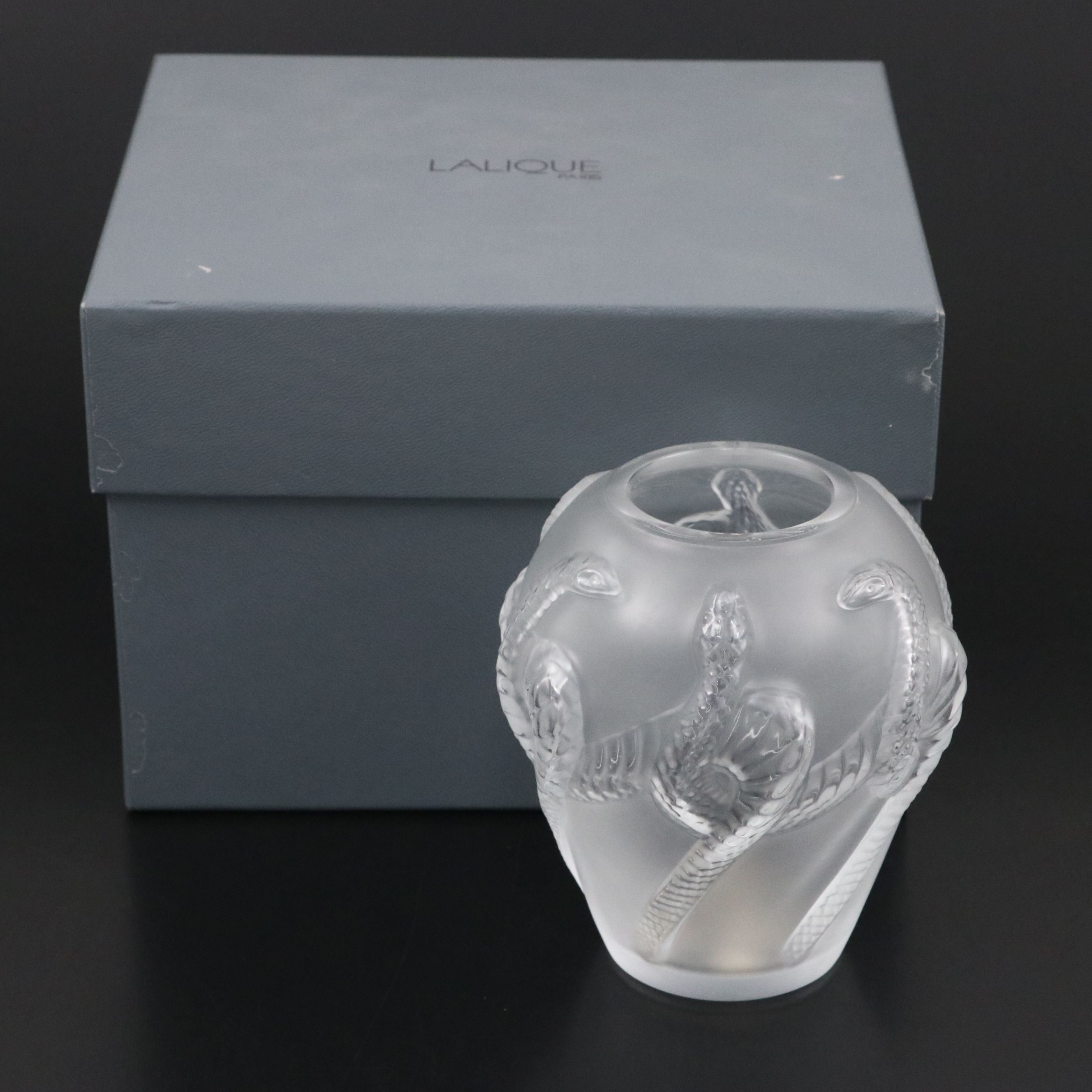 Lalique "Charmeur" Frosted and Clear Crystal Serpent Vase