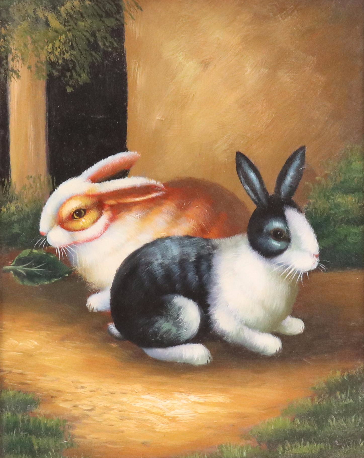 Wall-Mounted Hidden Key Holder with Oil Painting of Rabbits