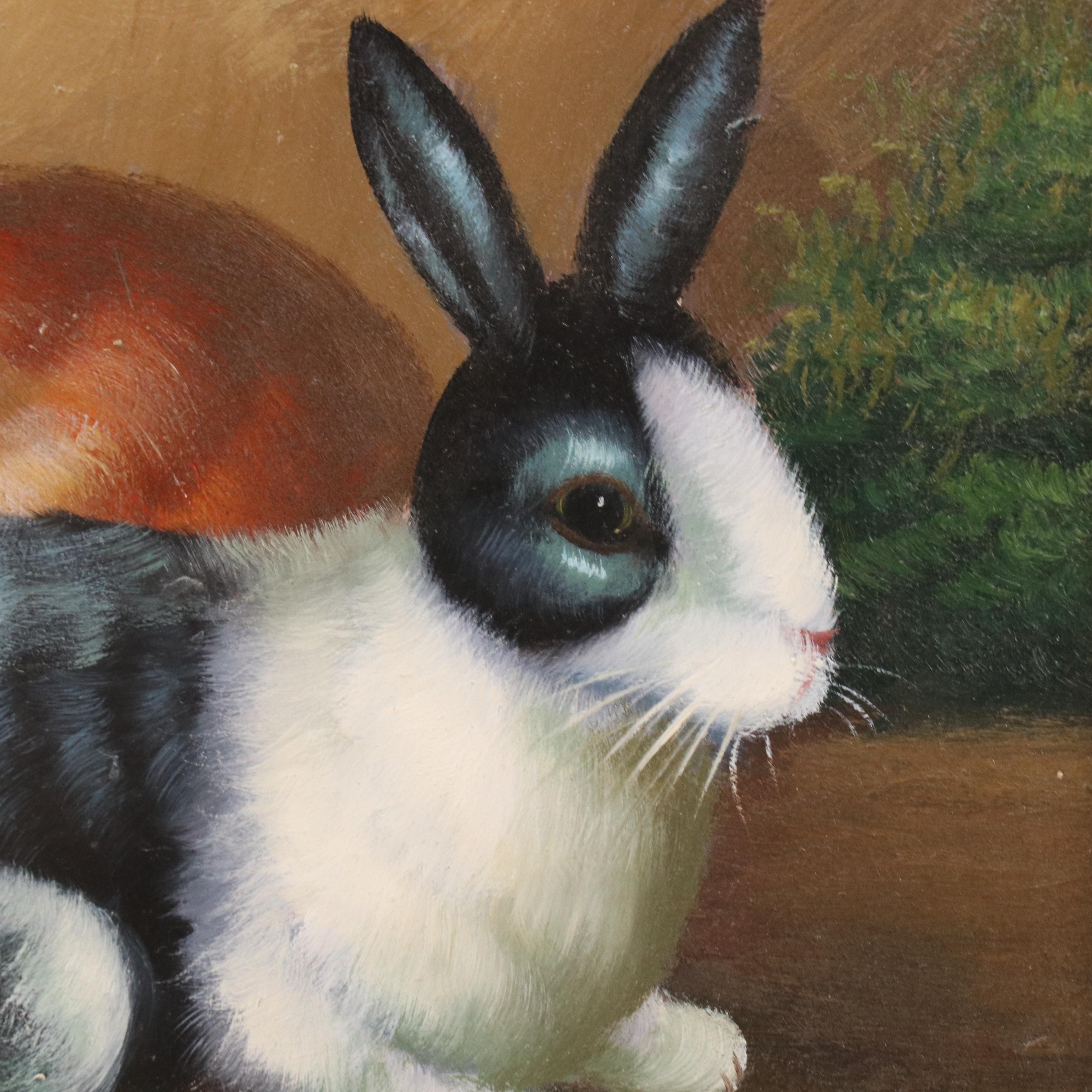 Wall-Mounted Hidden Key Holder with Oil Painting of Rabbits