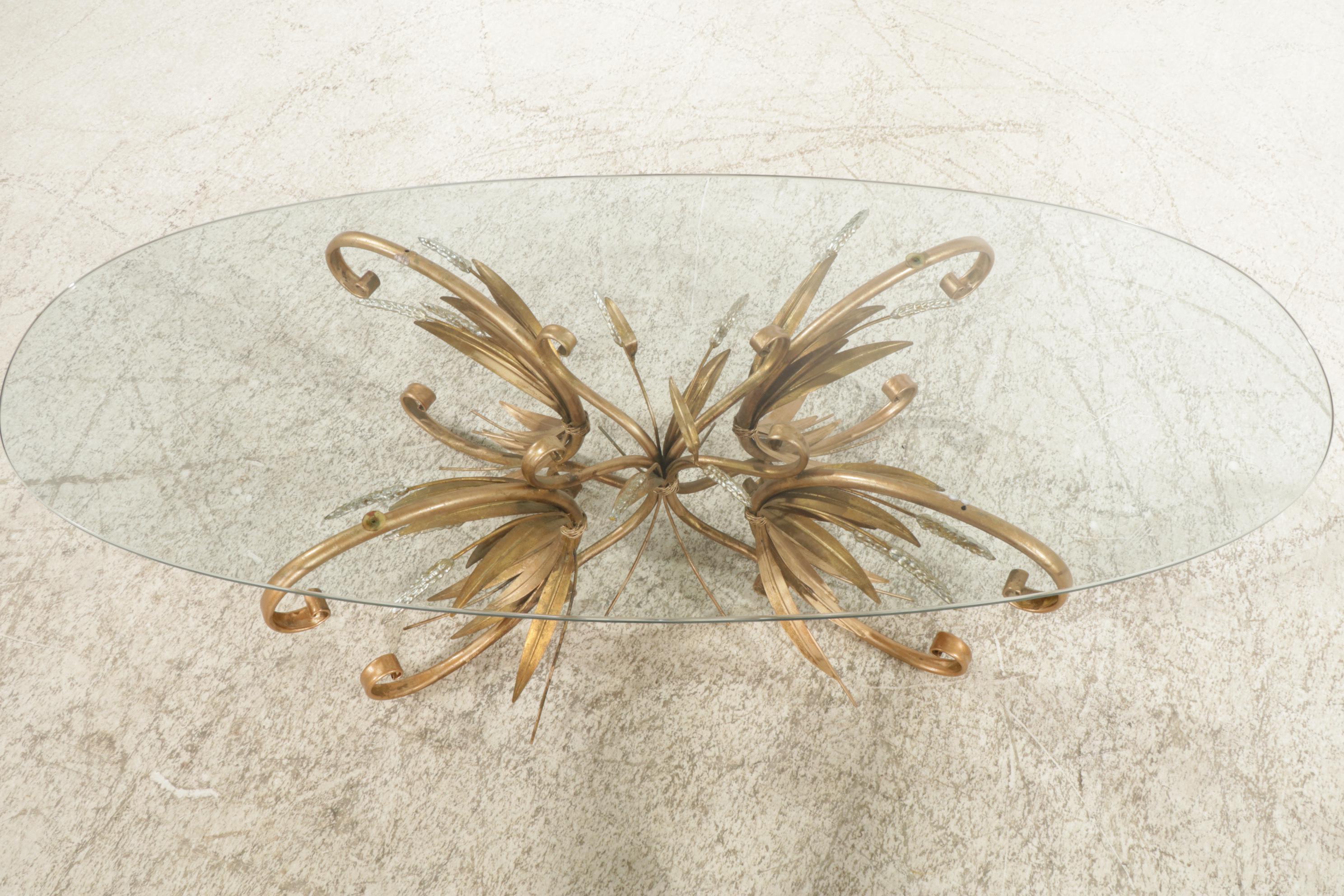 Hollywood Regency Wheat Sheaf Glass-Top Coffee Table