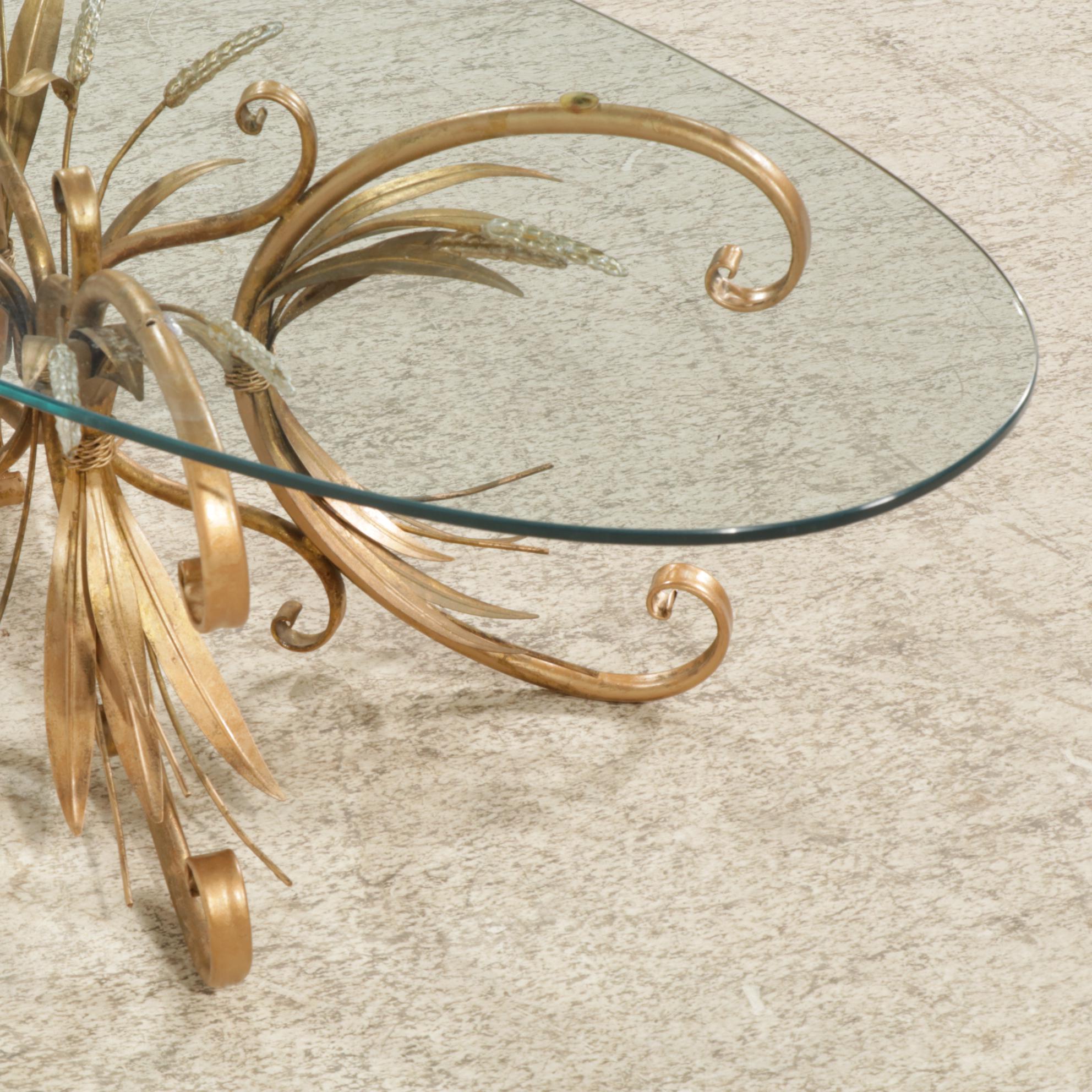 Hollywood Regency Wheat Sheaf Glass-Top Coffee Table