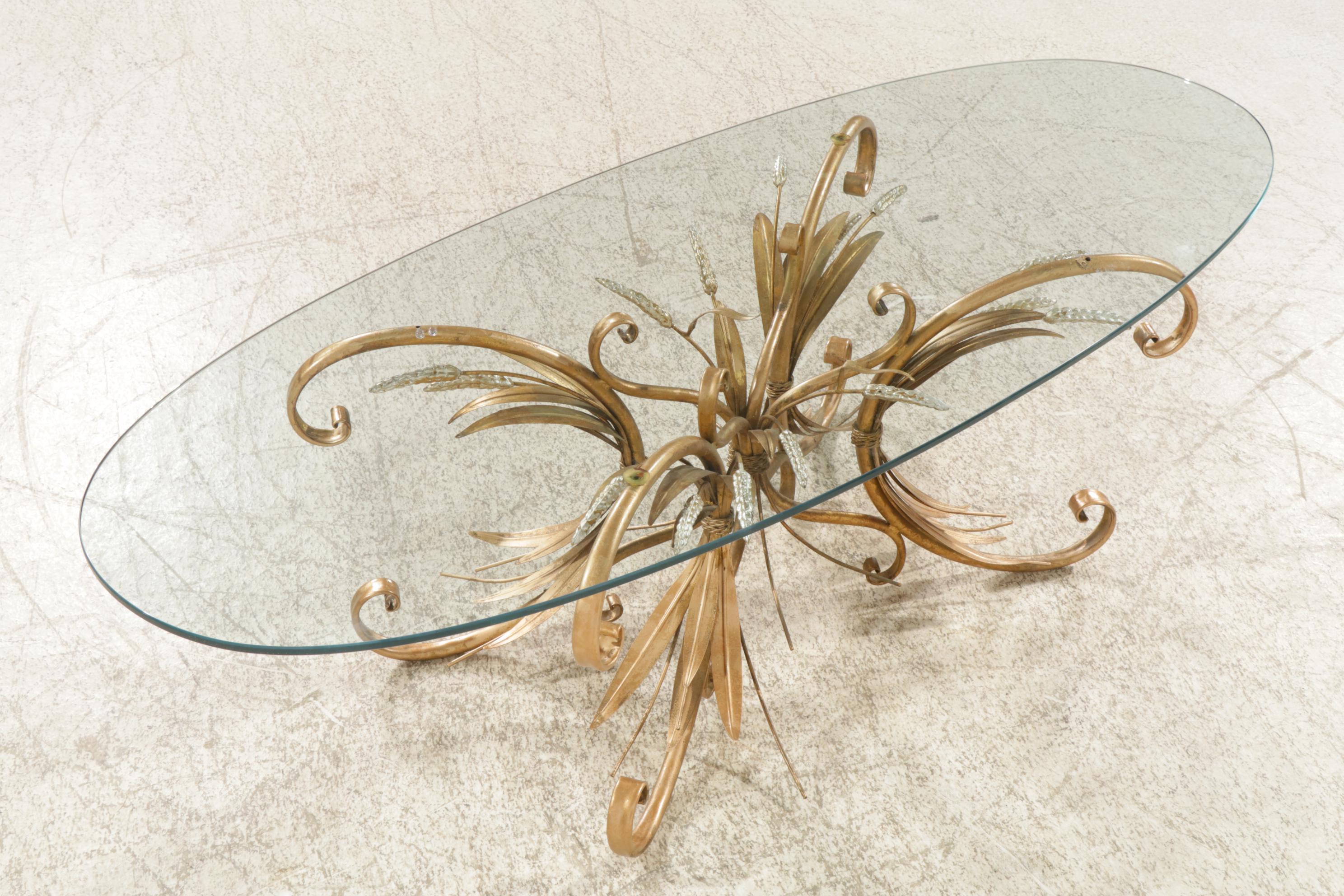 Hollywood Regency Wheat Sheaf Glass-Top Coffee Table