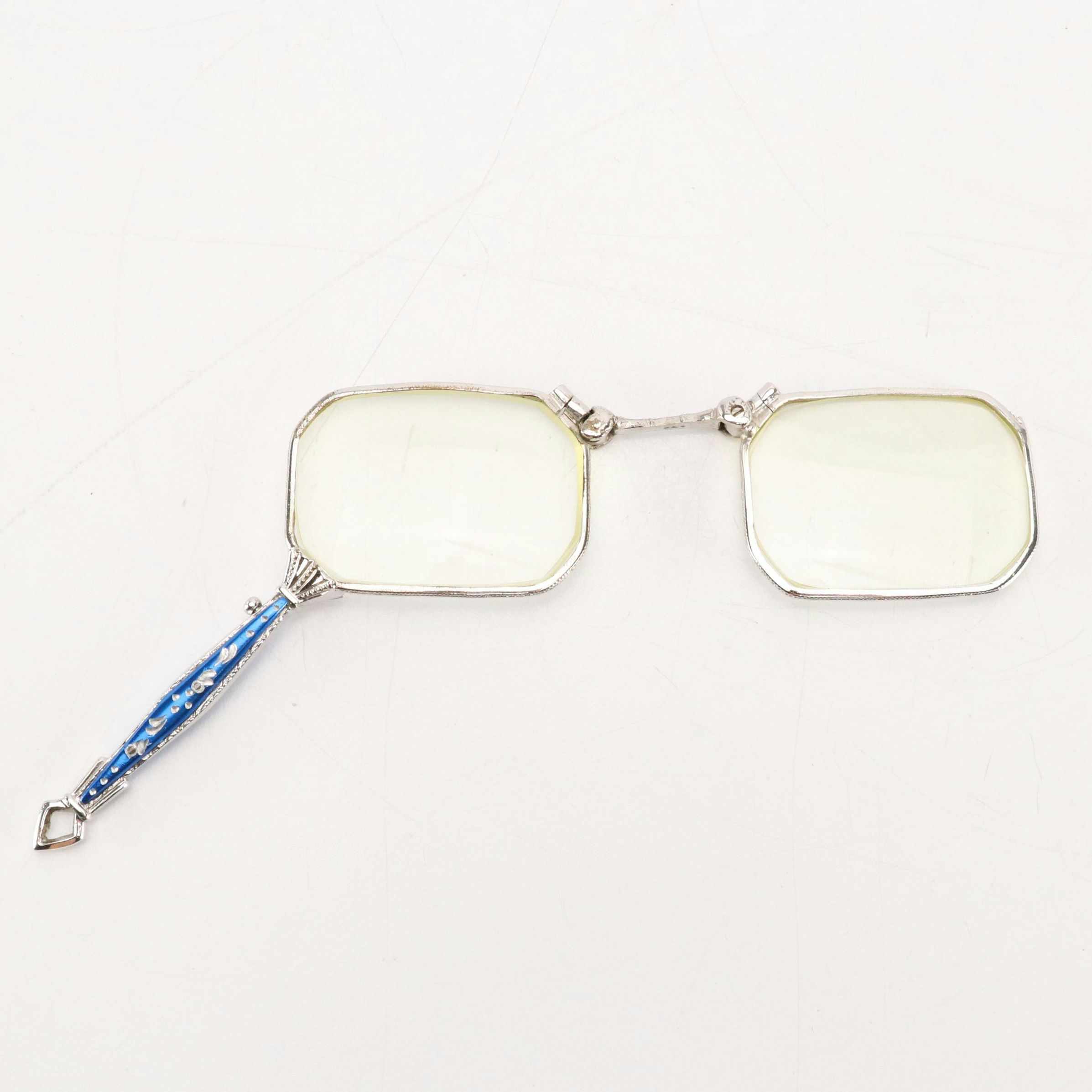 Silver Tone Folding Lorgnette Prescription Reading Glasses with Case